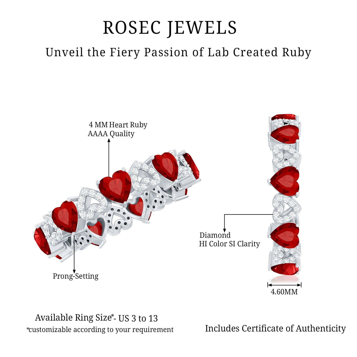 Lab-Created Ruby and Diamond Heart Eternity Band Ring