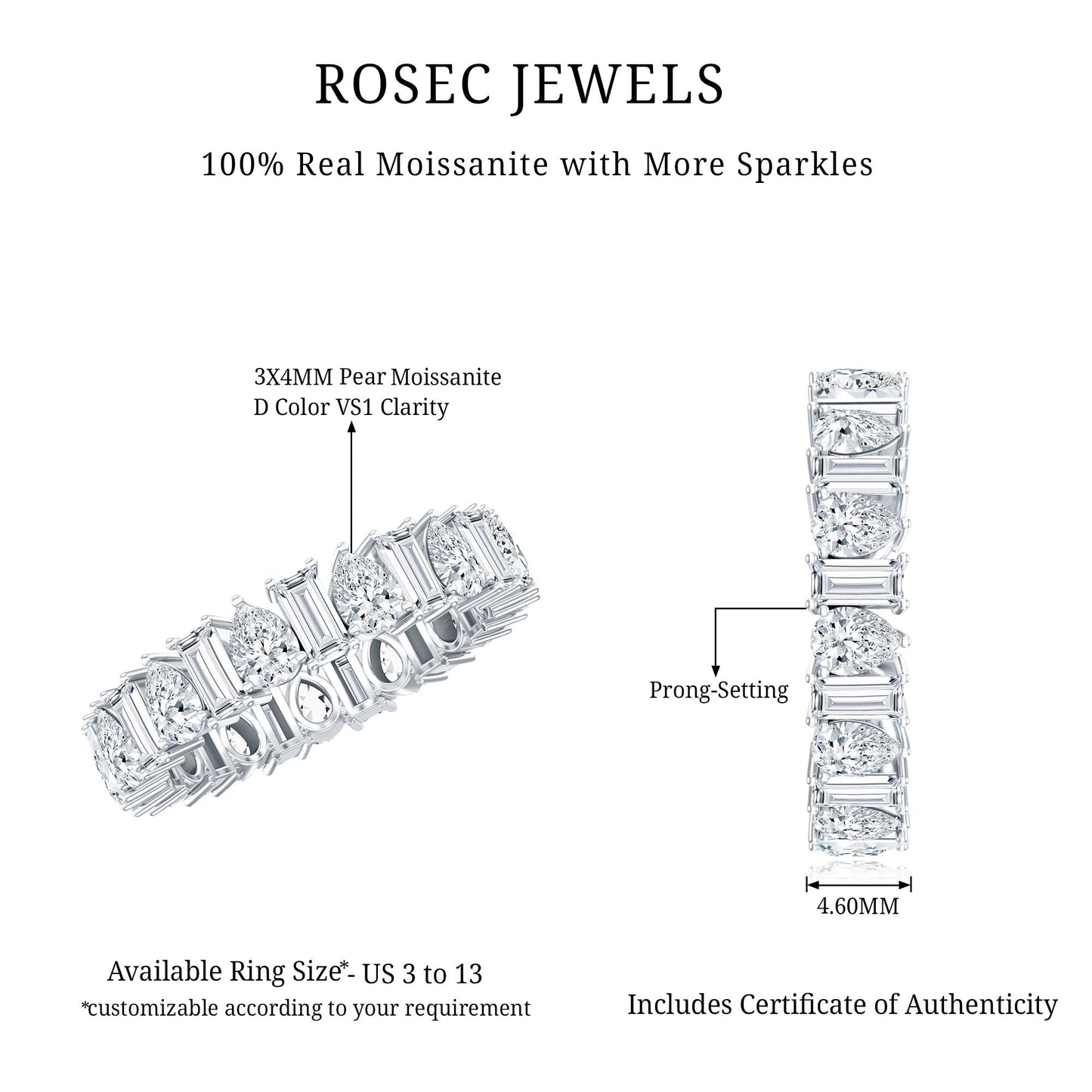 Pear and Baguette Cut Moissanite Alternate Eternity Band