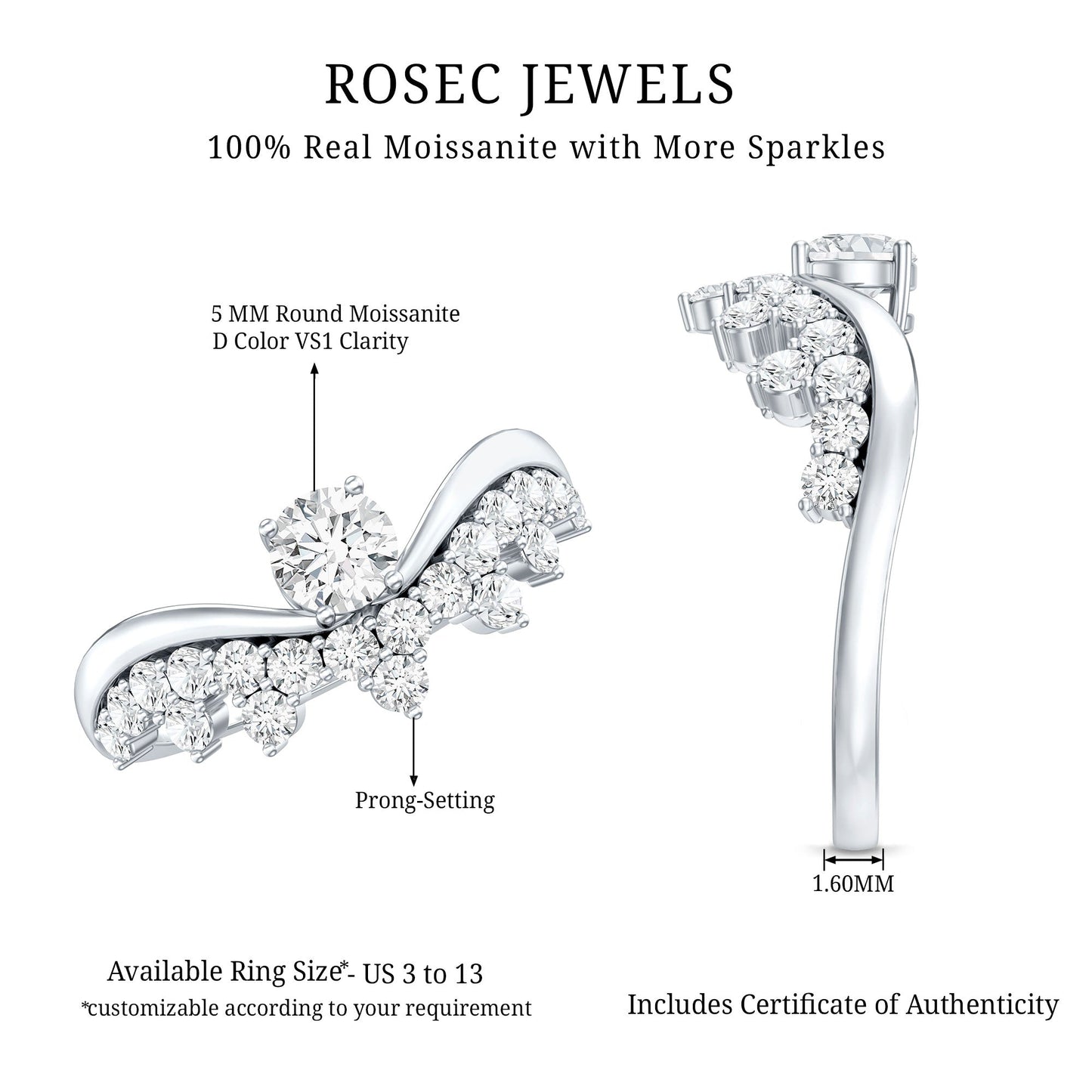 Designer Moissanite Curved Engagement Ring for Women