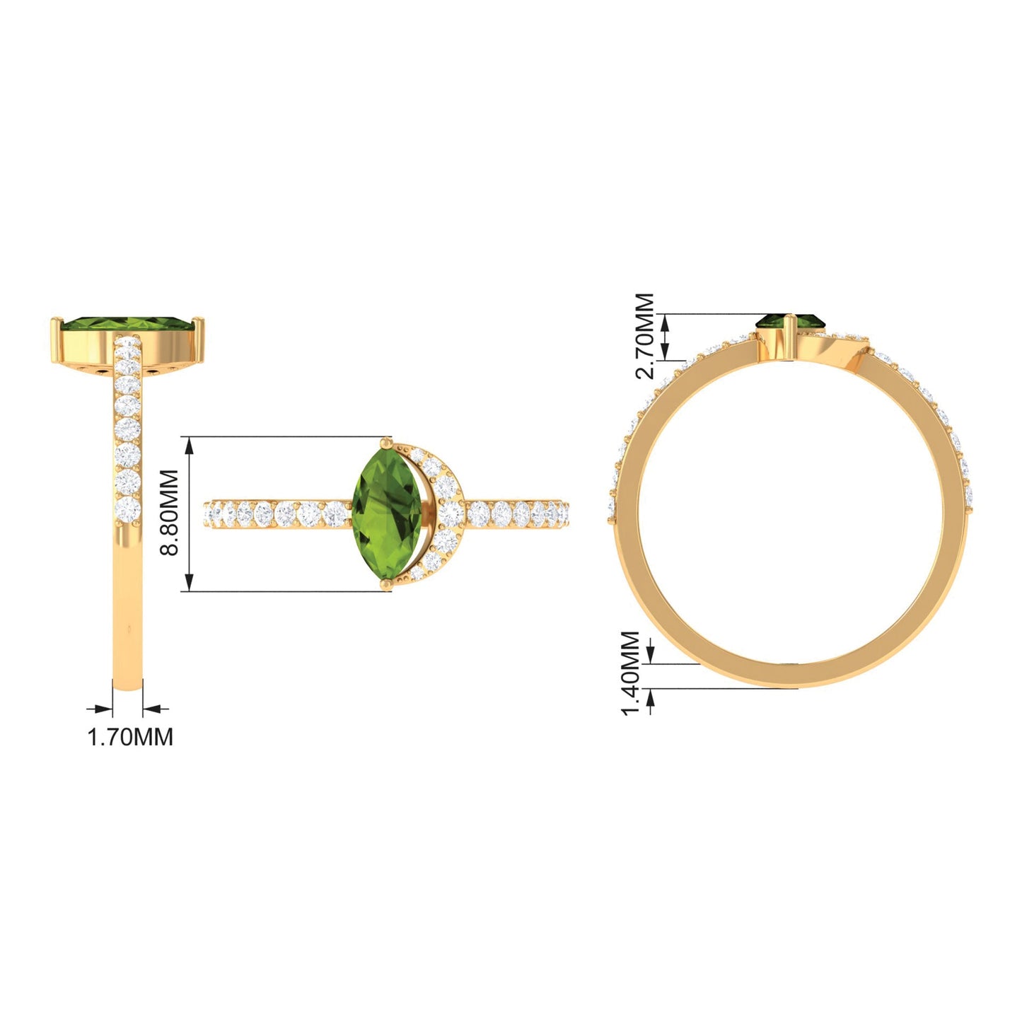 0.7 Carat Marquise Cut Peridot Ring with Diamond Accent