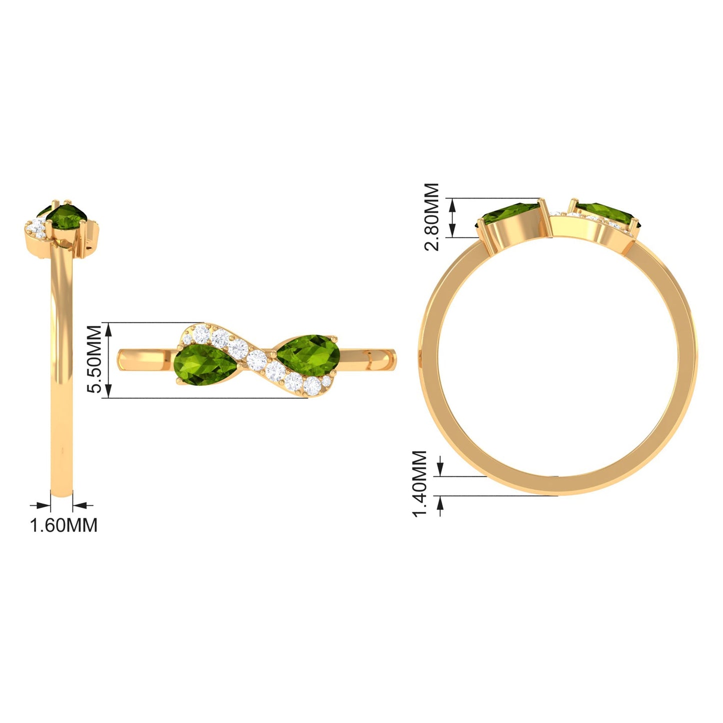 Real Pear Shape Peridot 2 Stone Promise Ring with Diamond