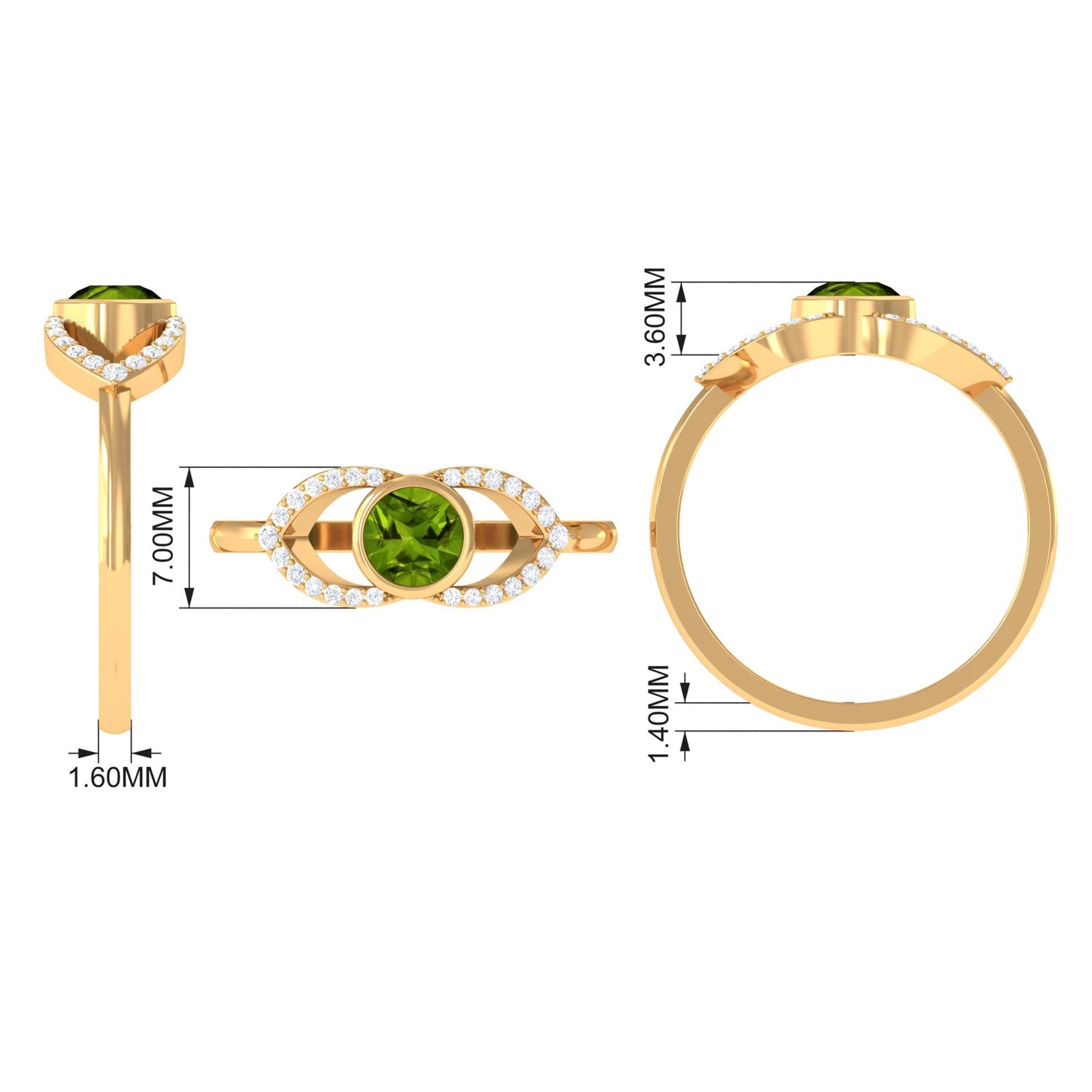 0.5 Carat Split Shank Peridot Solitaire Ring with Diamond Accent