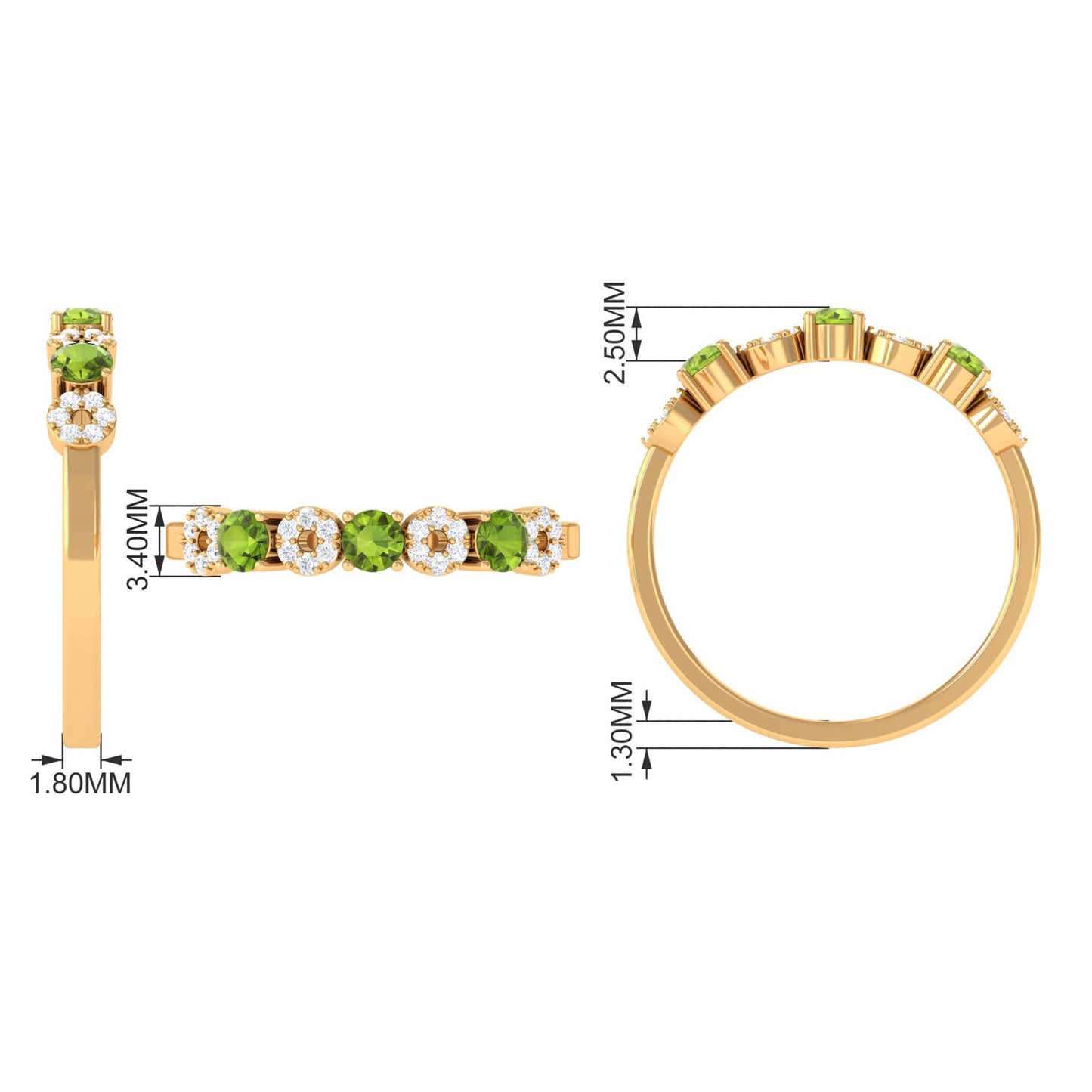 Peridot and Diamond Semi Eternity Ring