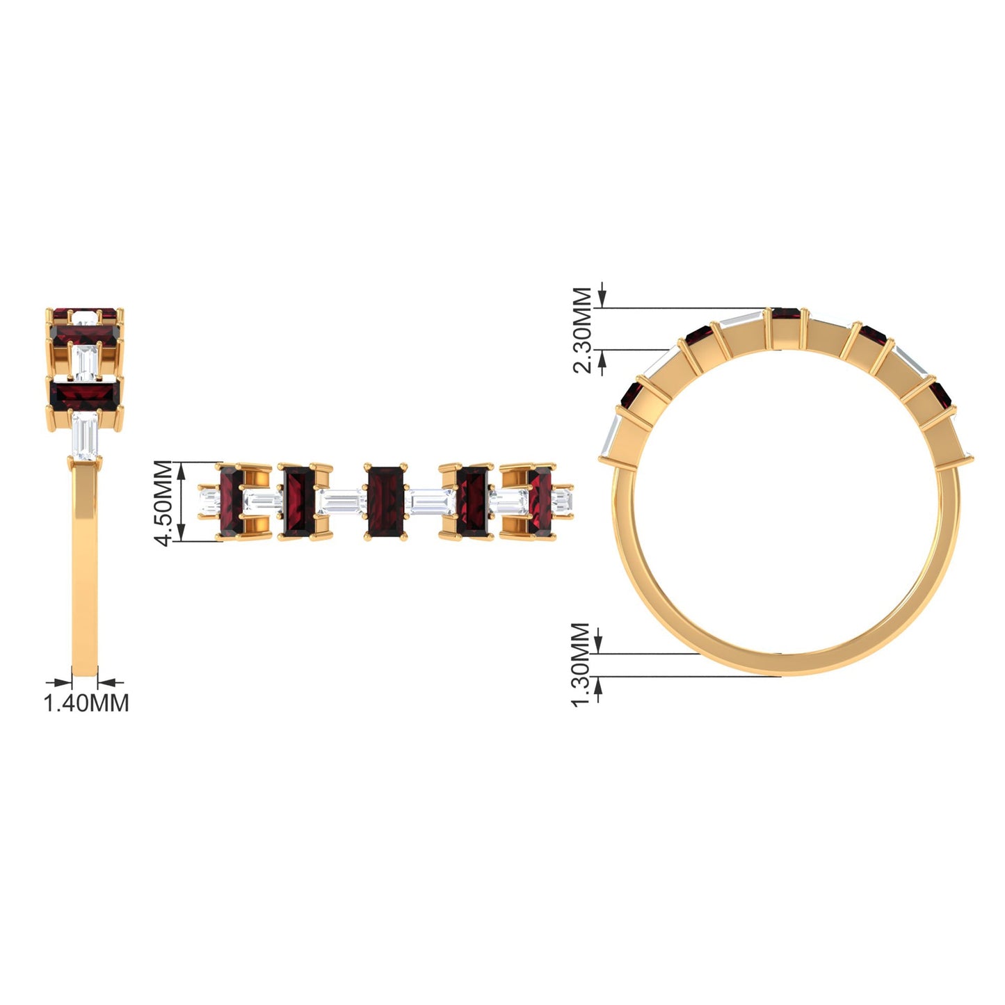 Genuine Baguette Garnet Diamond Half Eternity Ring