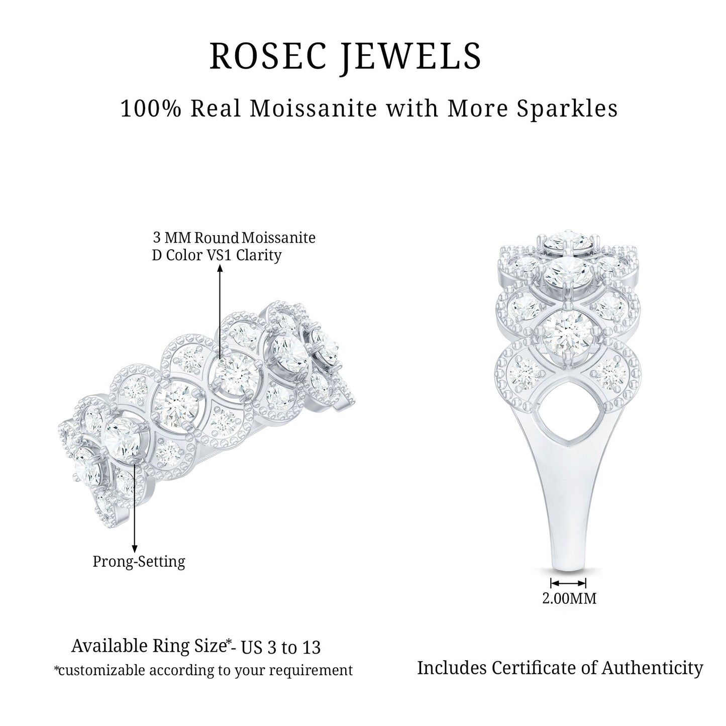 Designer Certified Moissanite Wedding Band for Women
