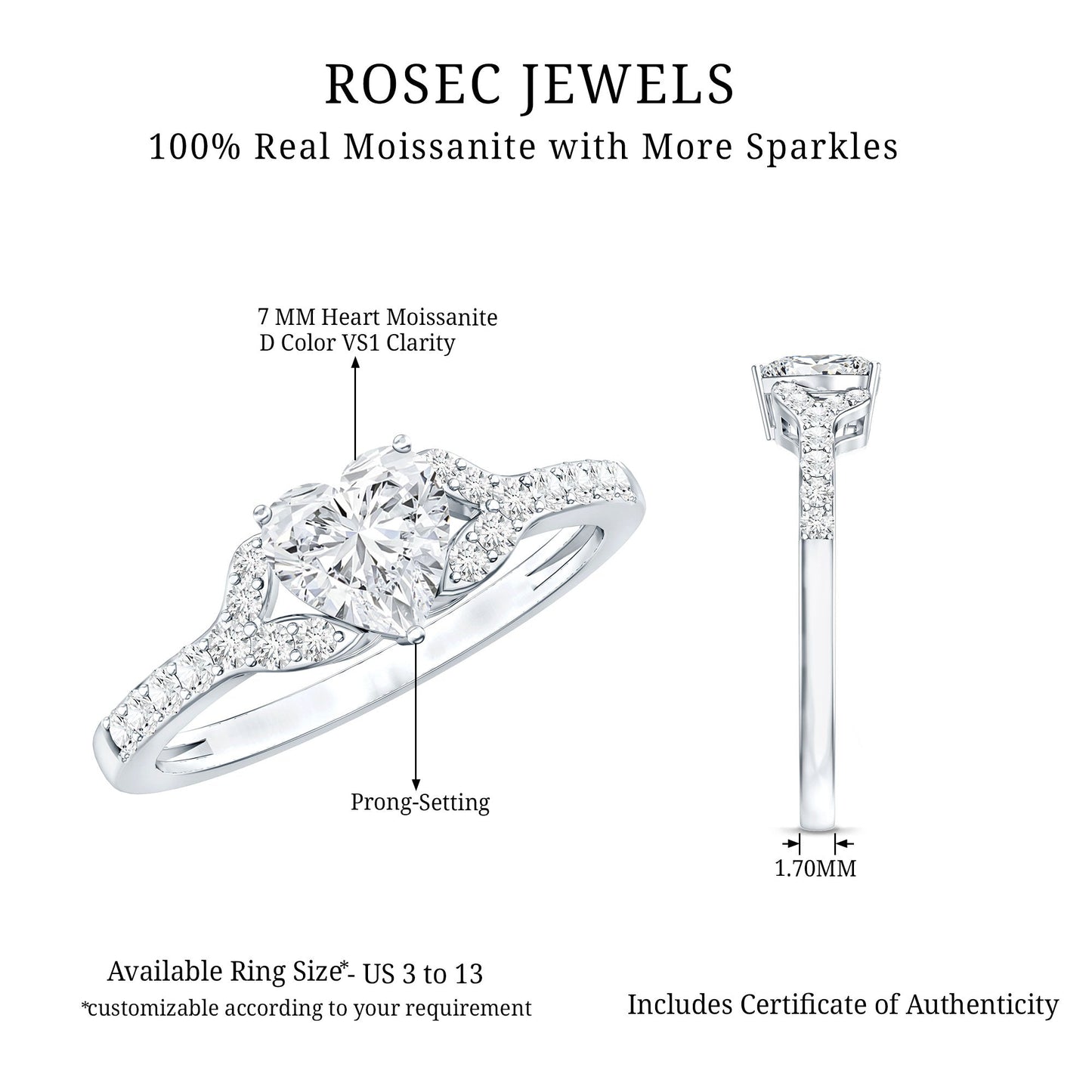 Certified Heart Shape Moissanite Engagement Ring