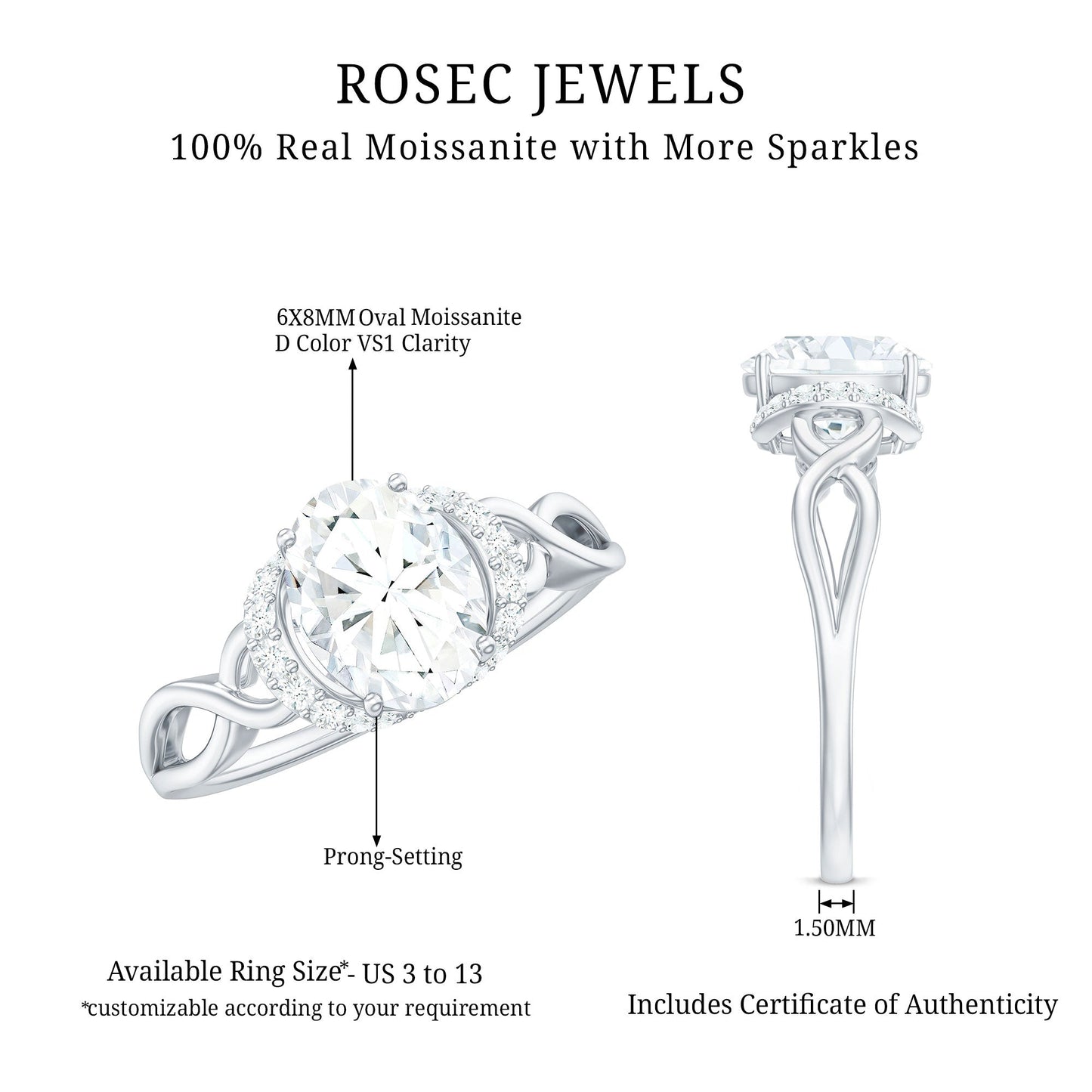 Oval Shape Moissanite Engagement Ring With Certificate