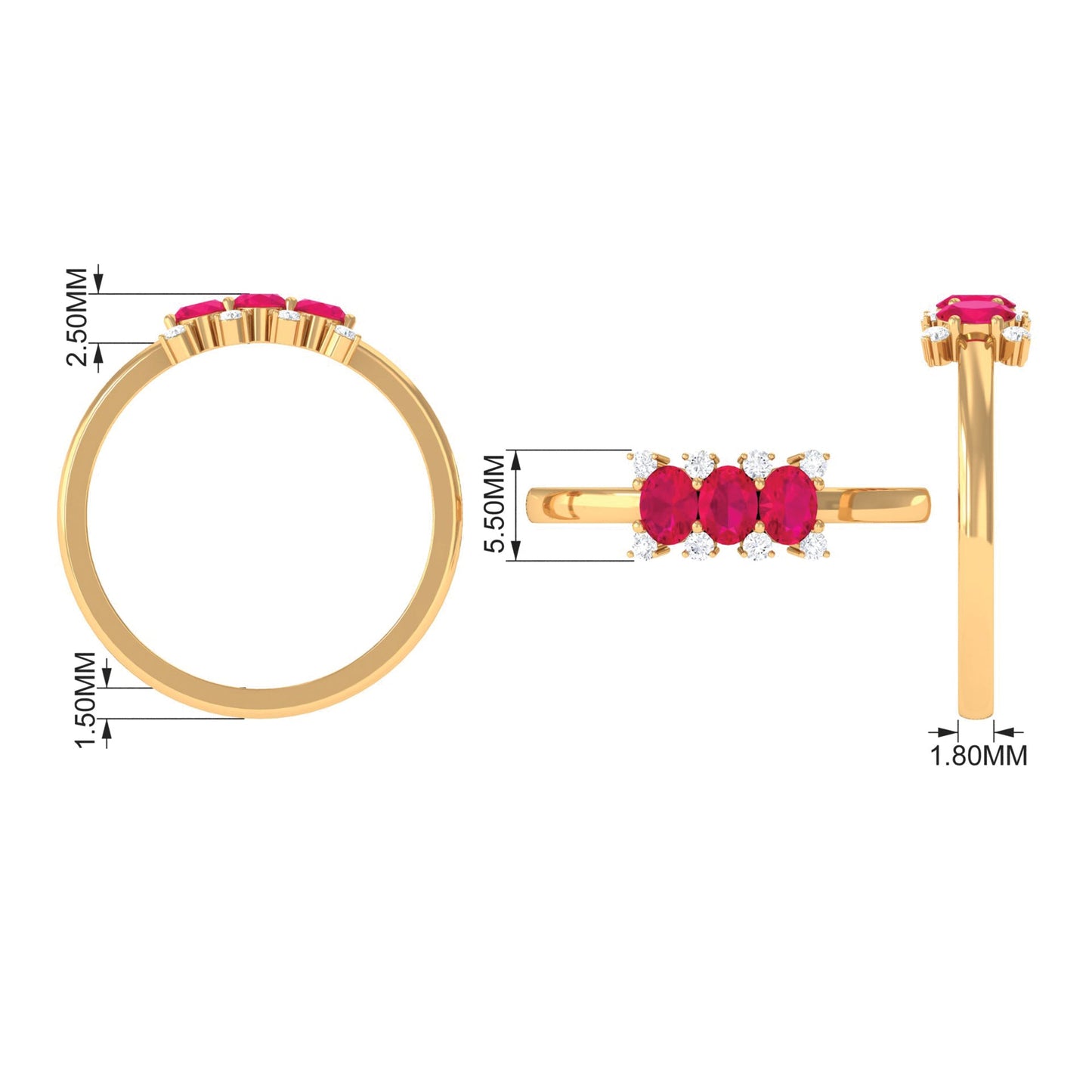 Oval Ruby Three Stone Promise Ring with Diamond