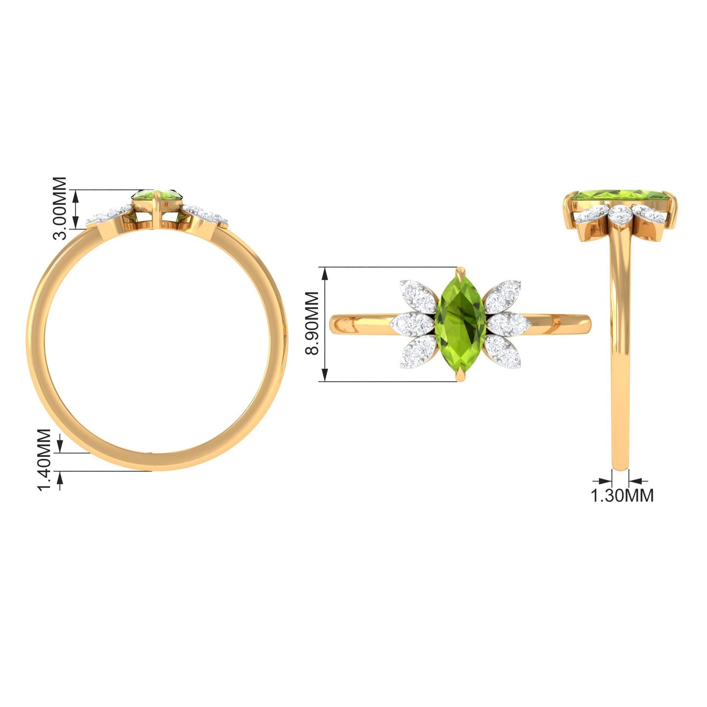 0.7 Carat Marquise Cut Peridot Promise Ring with Diamond Stones