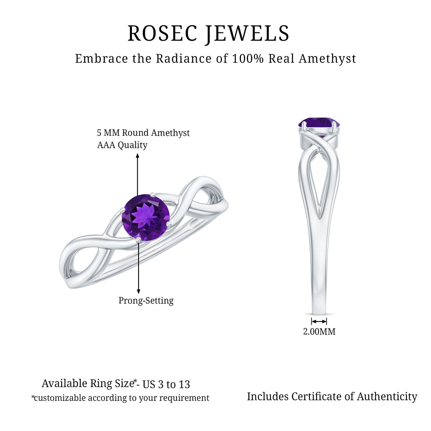 Solitaire Amethyst Crossover Engagement Ring