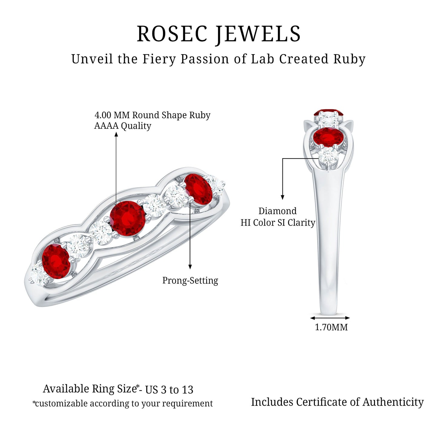 Round Shape Certified Created Ruby and Diamond Anniversary Ring