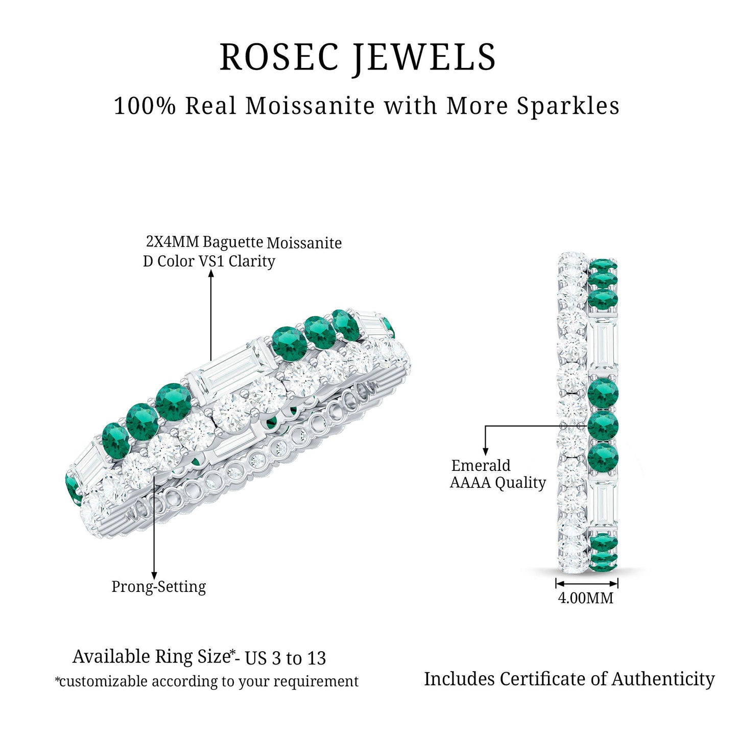 Certified Lab Grown Emerald Double Row Eternity Wedding Band