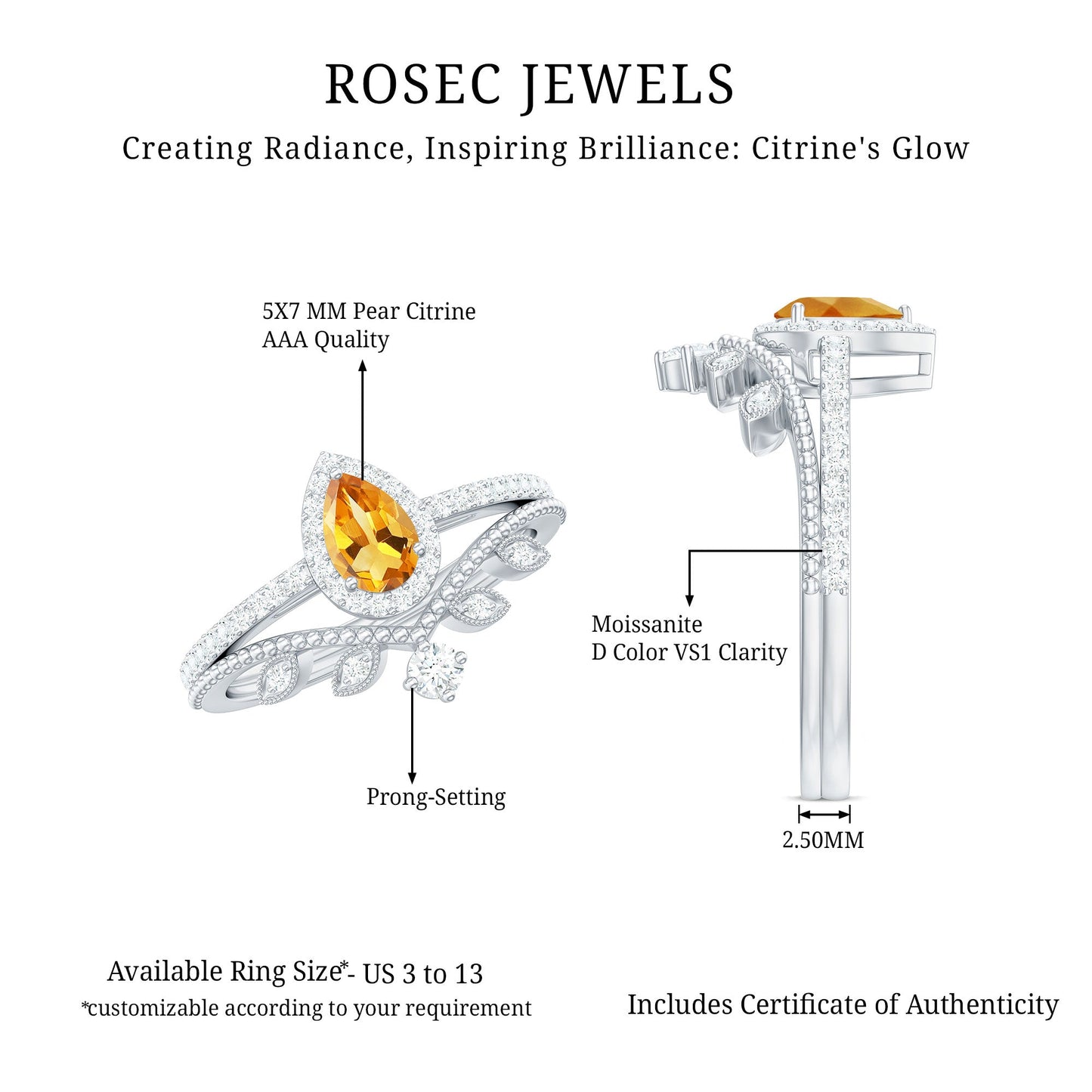Certified Citrine and Diamond Teardrop Engagement Ring with Enhancer