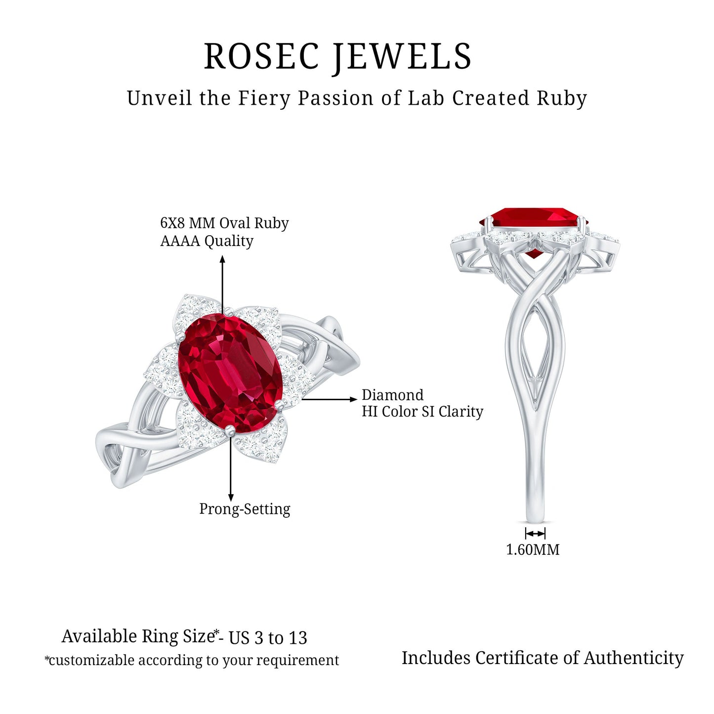 Oval Lab Grown Ruby Floral Ring with Diamond Halo
