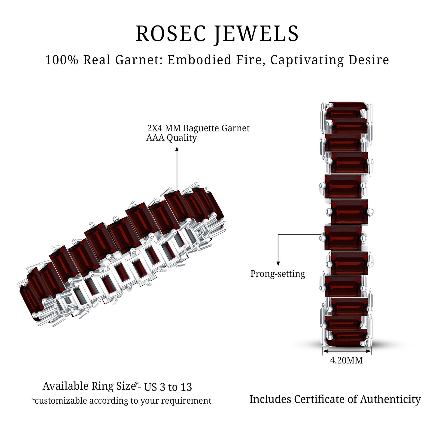 Real Garnet Baguette Eternity Ring with Certificate