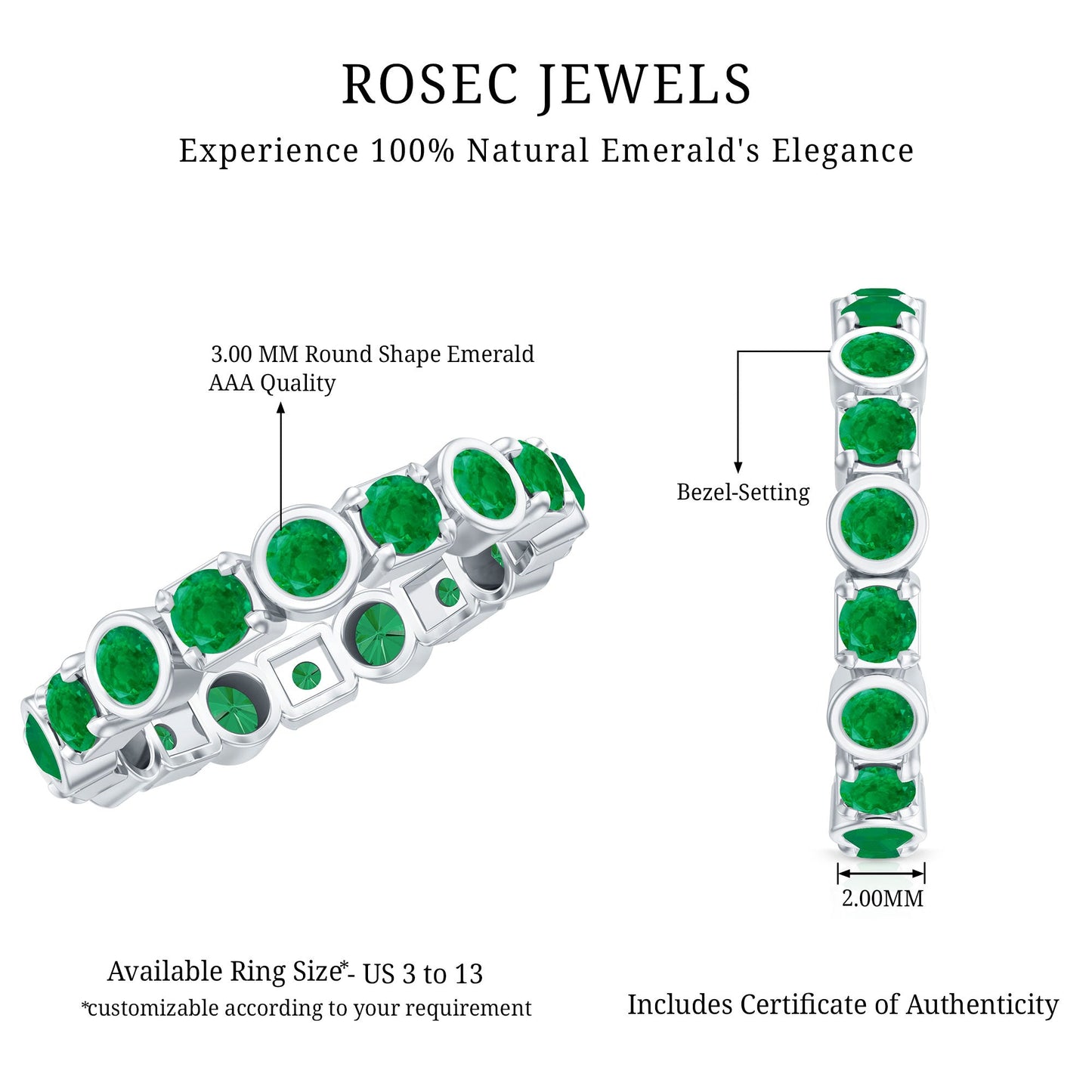 Real Emerald Eternity Wedding Band Ring for Women