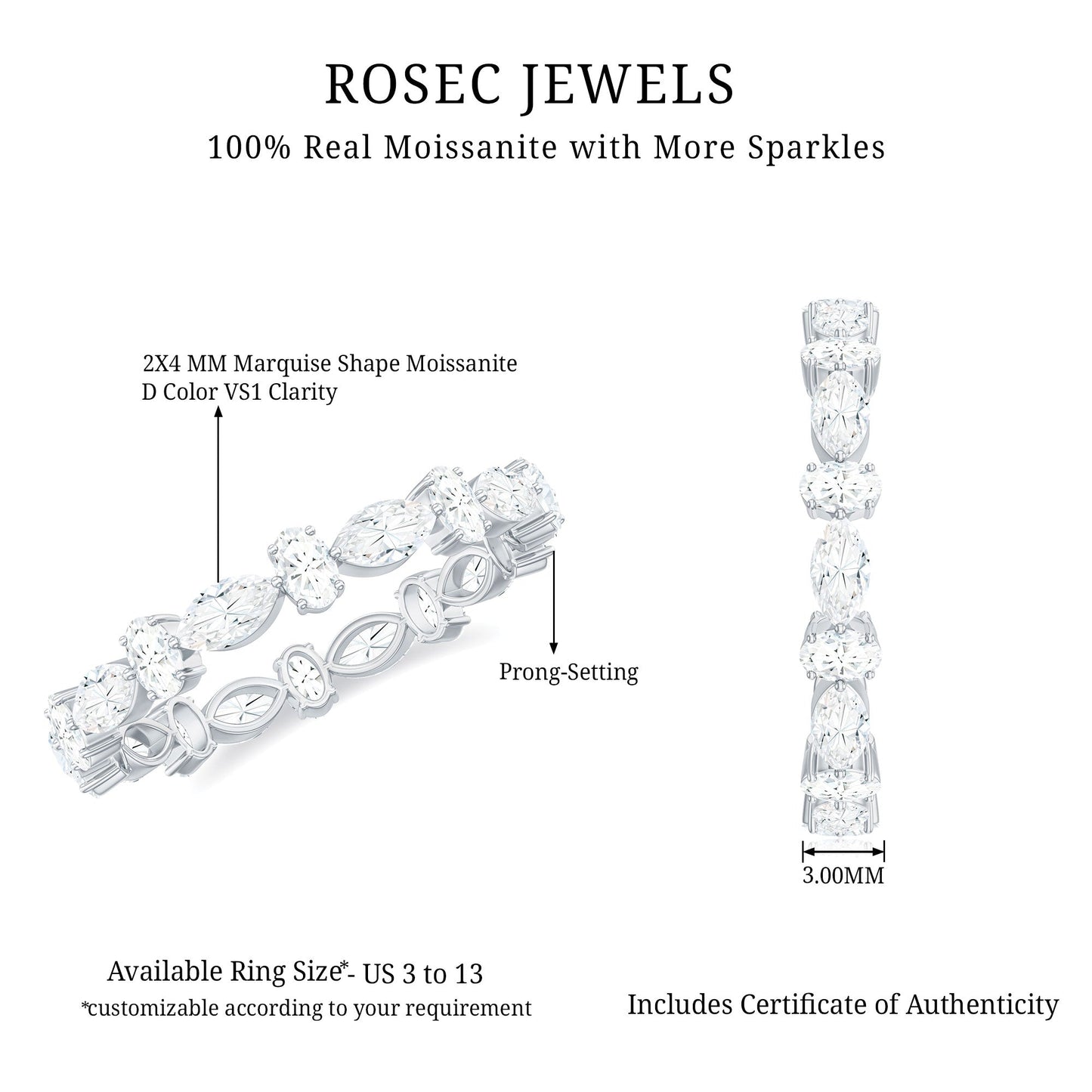 Oval and Marquise Cut Moissanite Stackable Eternity Ring