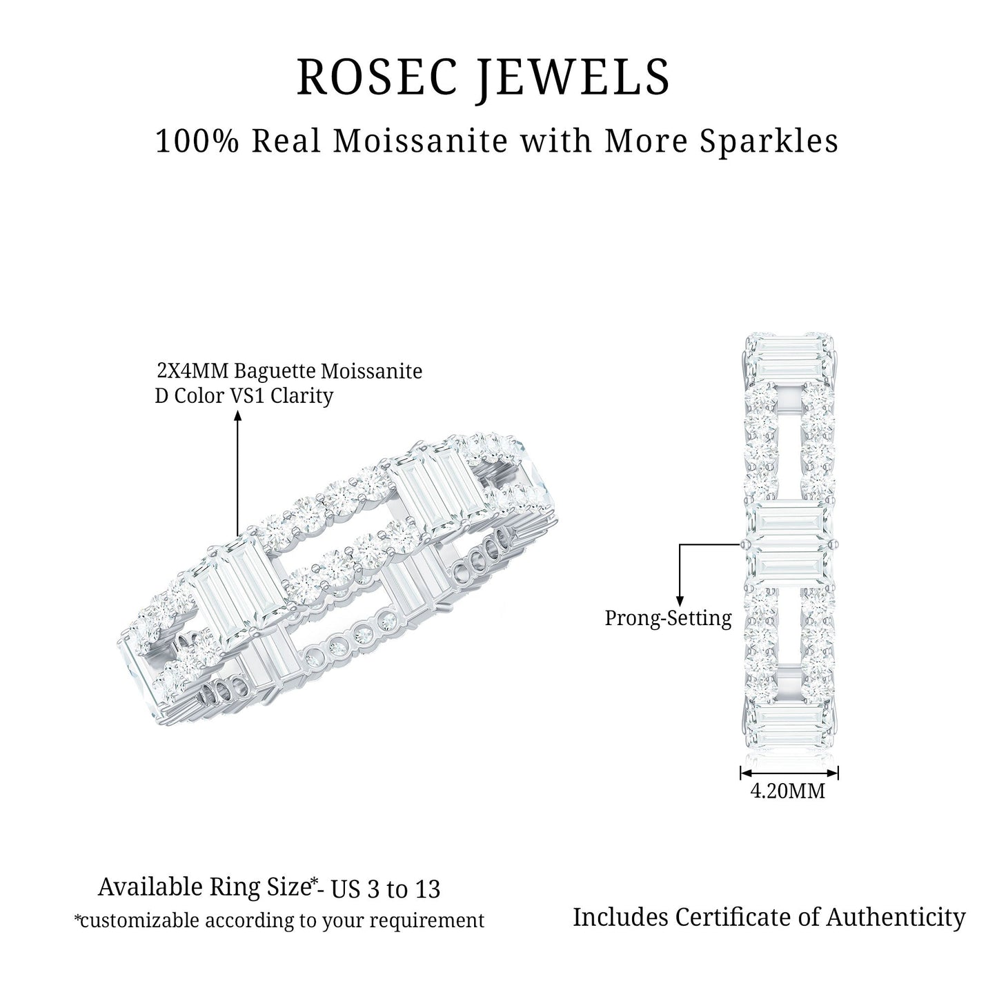 Unique Moissanite Eternity Wedding Band Ring