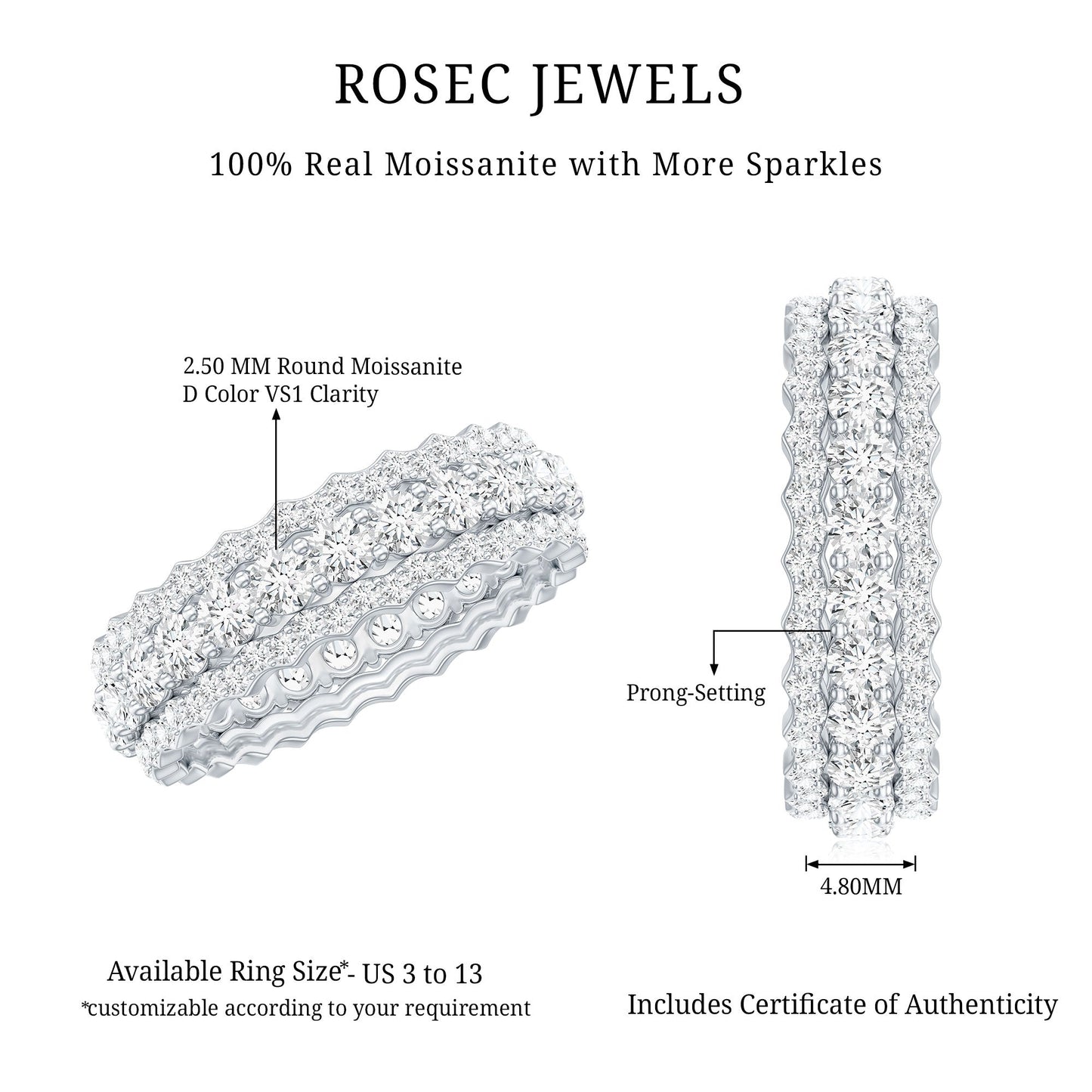 Certified Round Cut Moissanite Eternity Ring For Wedding
