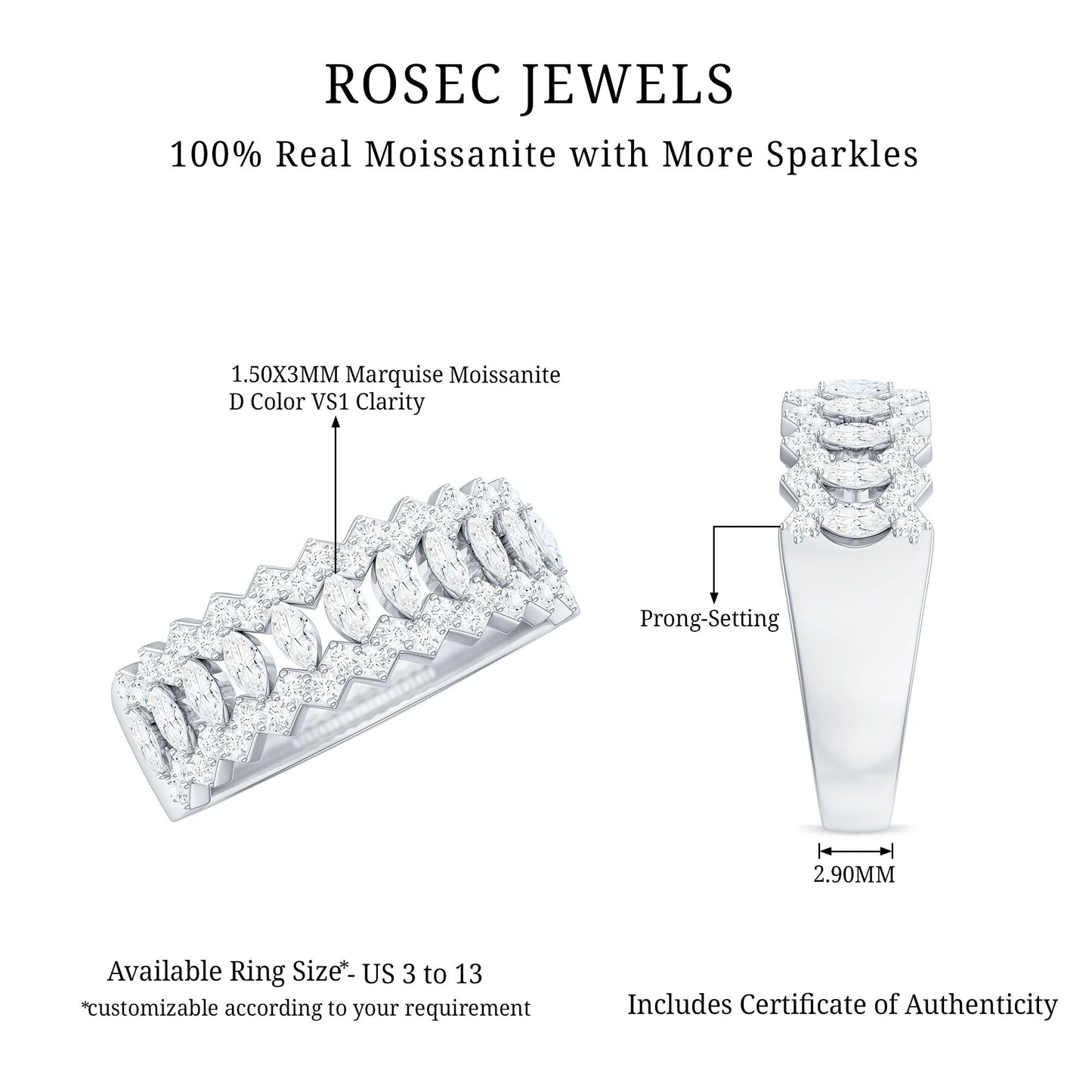 Certified Moissanite Designer Half Eternity Band Ring