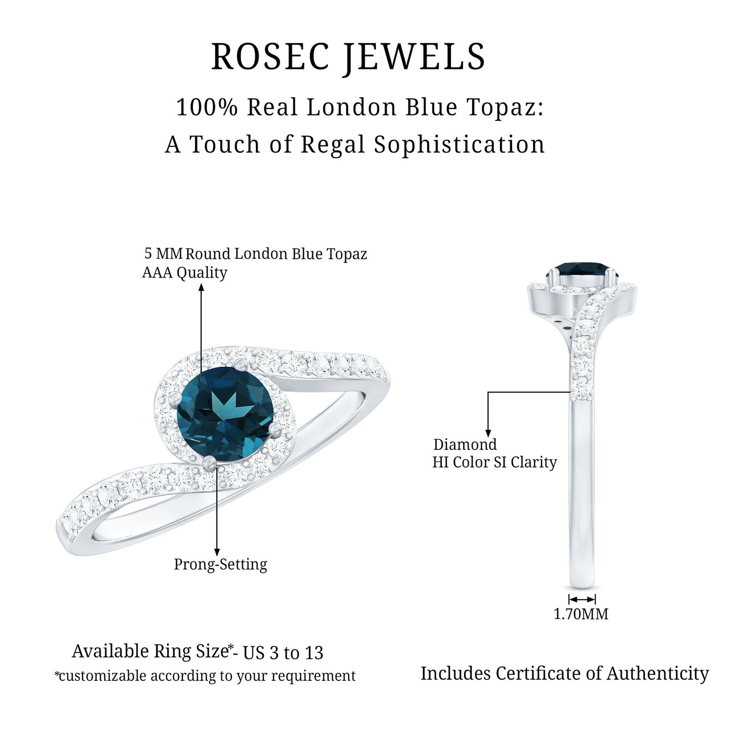London Blue Topaz Bypass Promise Ring with Diamond Halo
