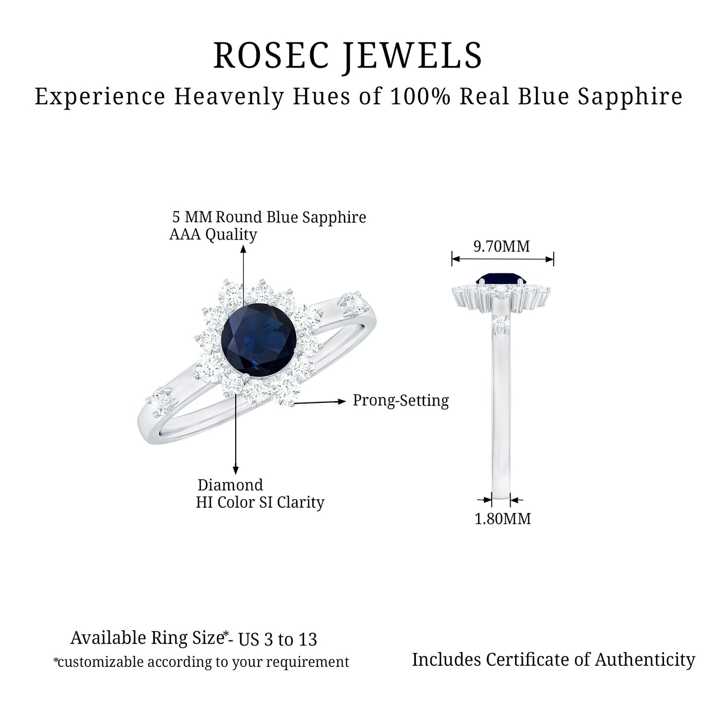 Natural 0.9 Carat Blue Sapphire Engagement Ring with Diamond Halo