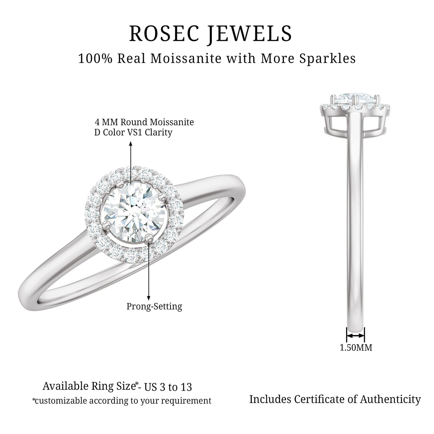 Certified Moissanite Promise Ring for Her with Halo