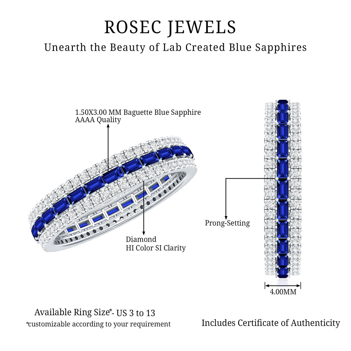 Lab Grown Blue Sapphire Eternity Wedding Band With Natural Diamond