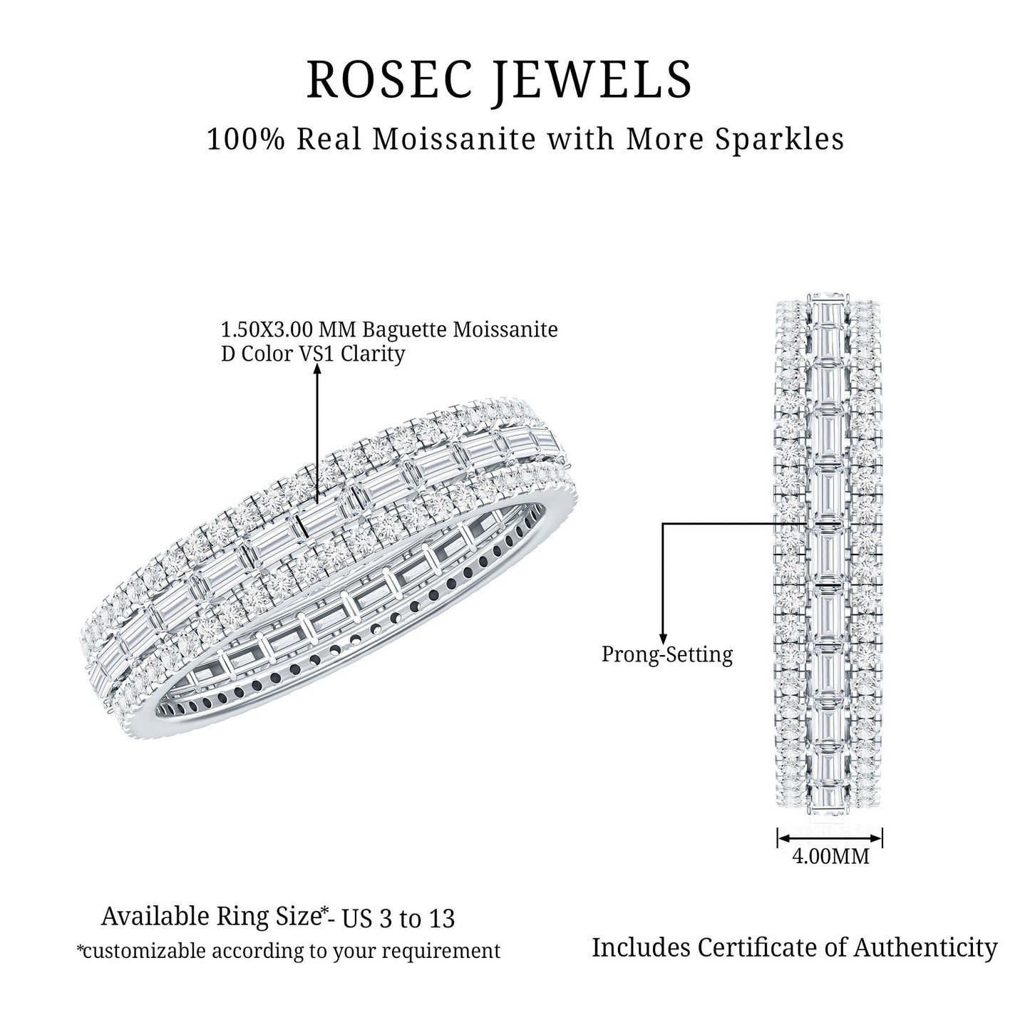 Certified Baguette Moissanite Eternity Wedding Band for Women