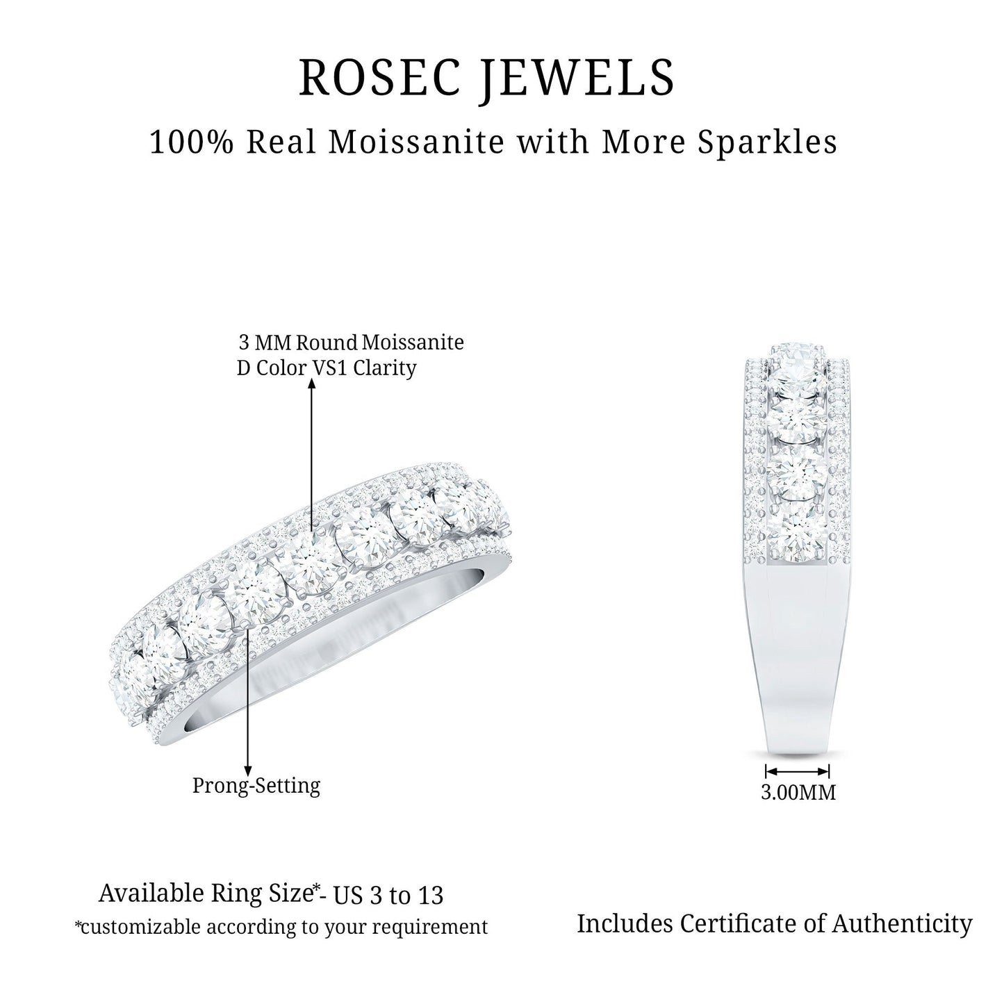 Certified Moissanite Wedding Anniversary Band Ring for Women