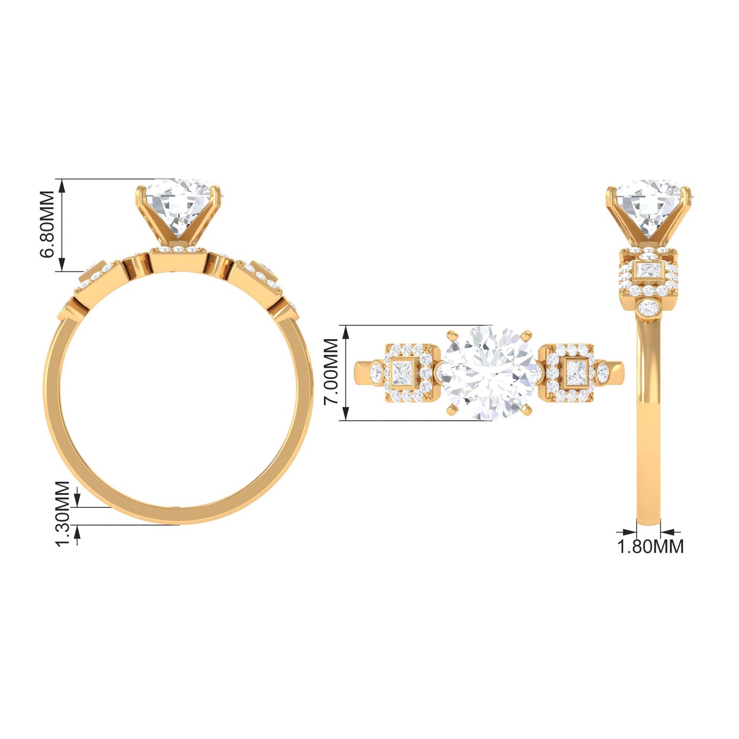 Round Cut Moissanite Antique Looking Engagement Ring