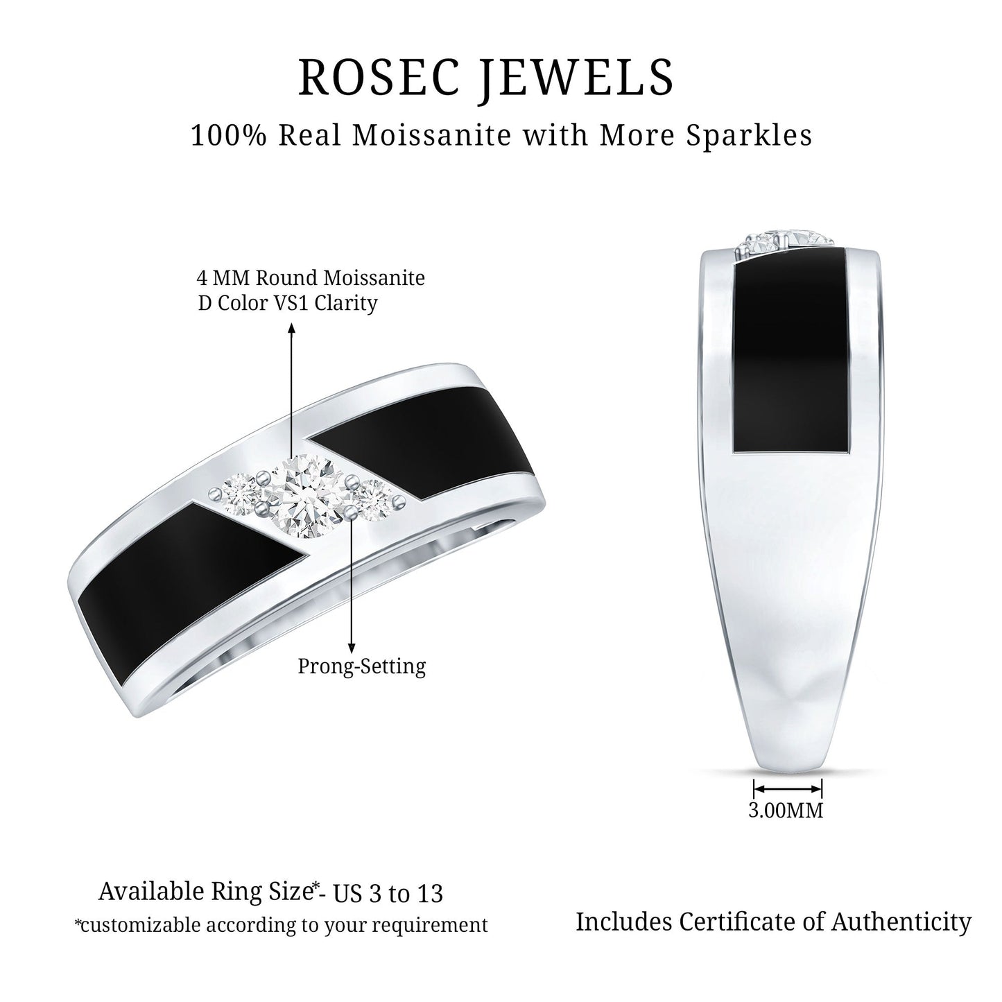 Classic Moissanite Mens Wedding Band Ring