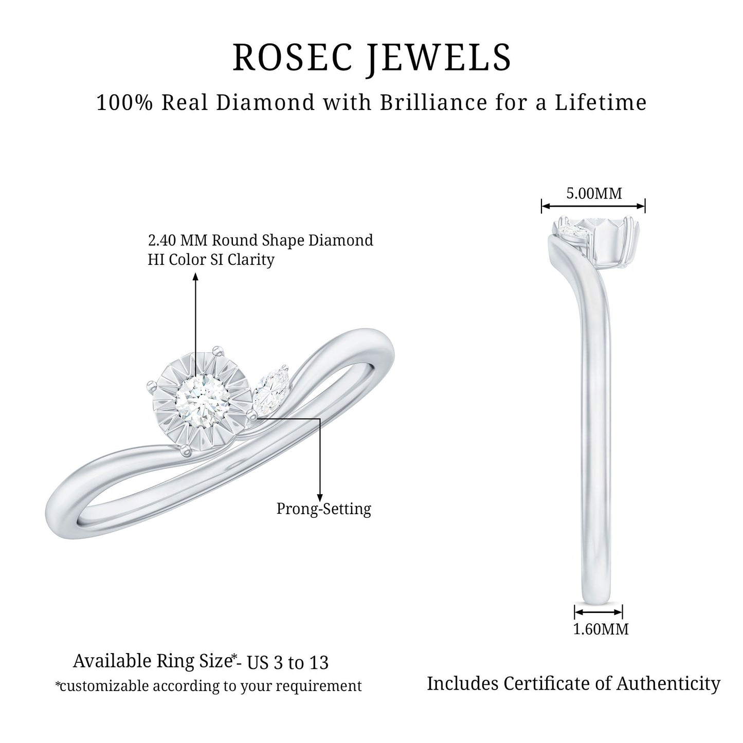 Certified Real Diamond Curved Promise Ring