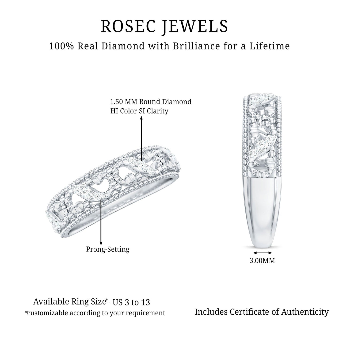 Vintage Looking Diamond Band Ring for Women