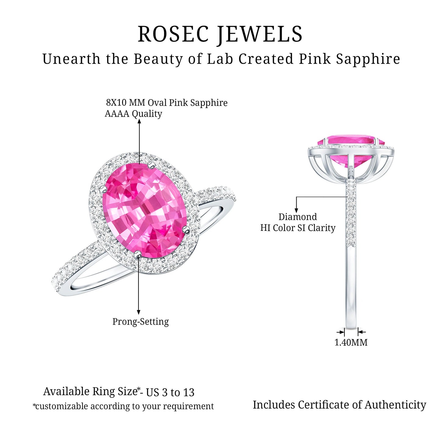 Oval Cut Created Pink Sapphire and Diamond Halo Ring