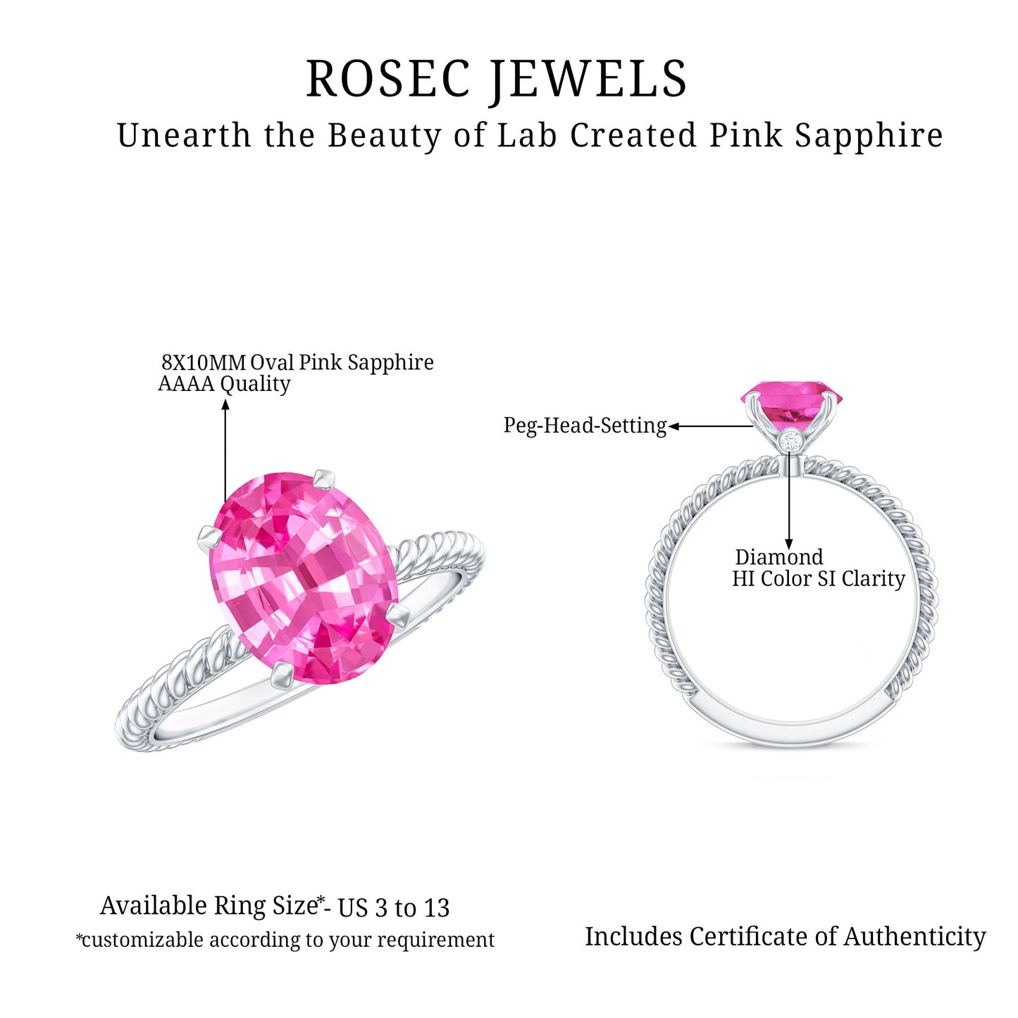 4 CT Lab Created Pink Sapphire Oval Engagement Ring