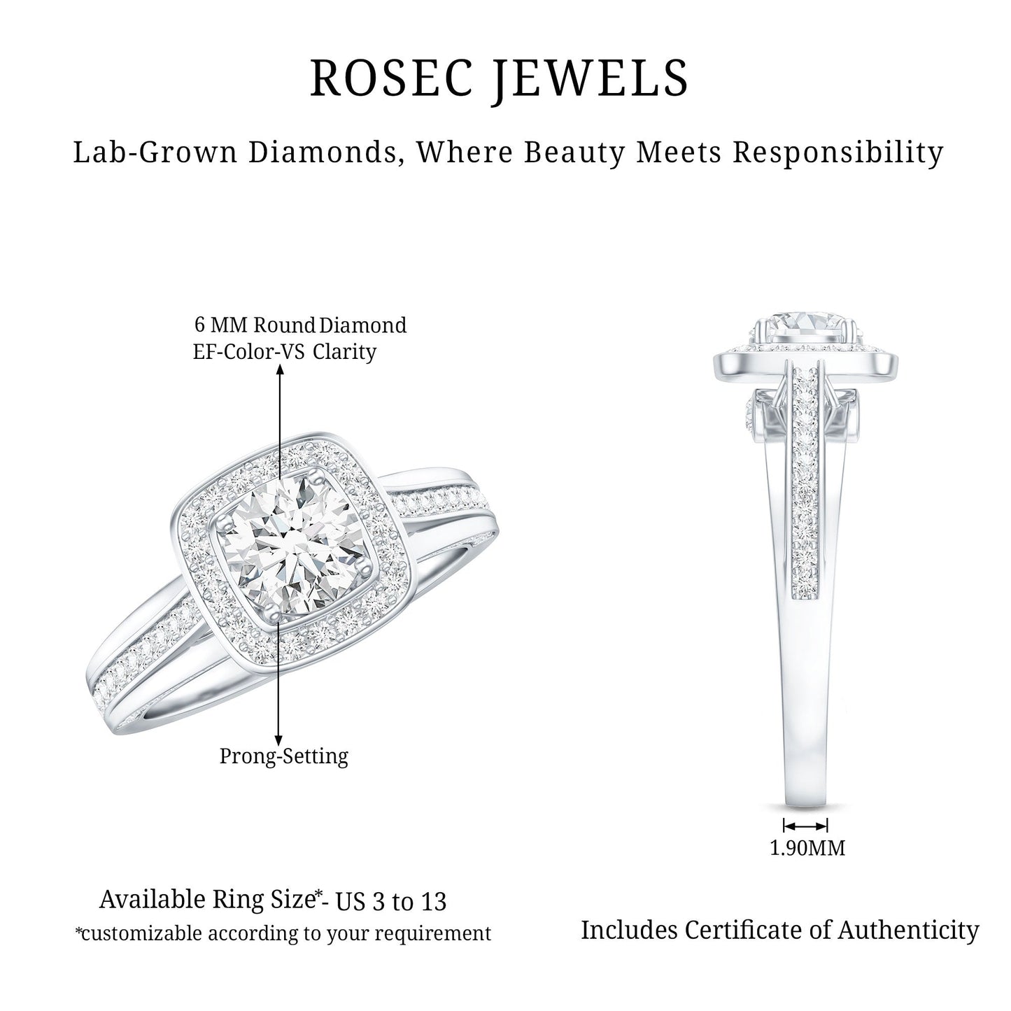 Certified 0.9 Carat Lab Grown Diamond Halo Engagement Ring