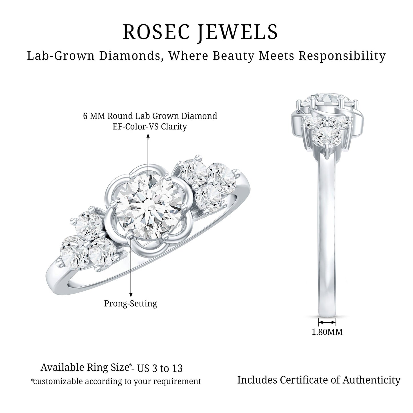 Certified 0.9 Carat Lab Grown Diamond Engagement Ring