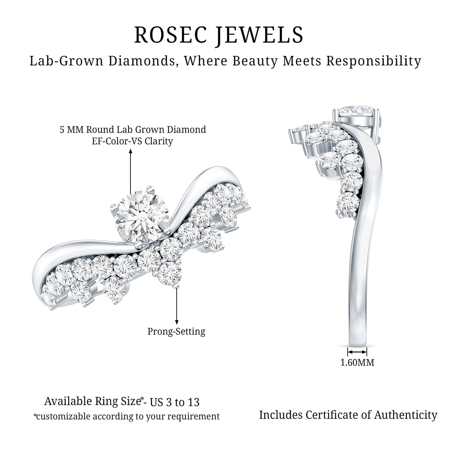 Certified Lab Grown Diamond Designer Engagement Ring