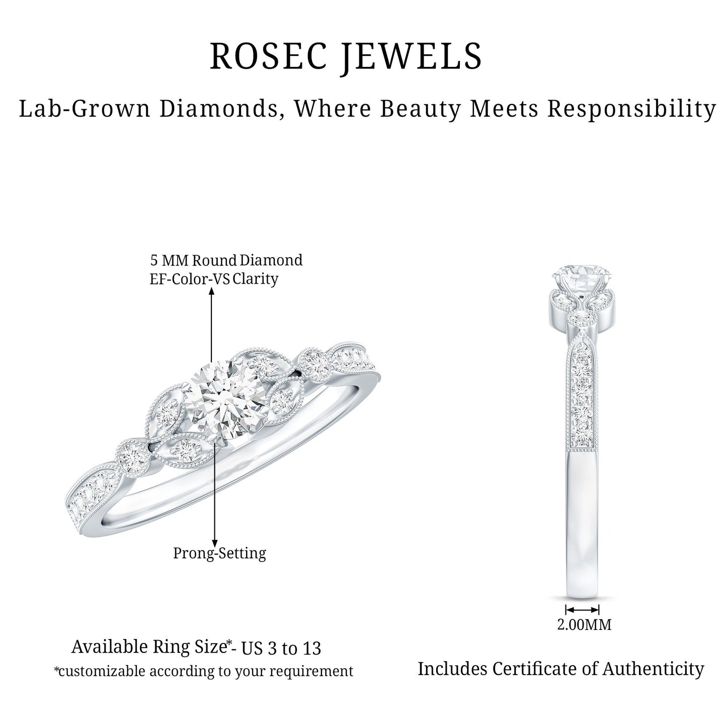 Certified Lab Grown Diamond Minimal Engagement Ring