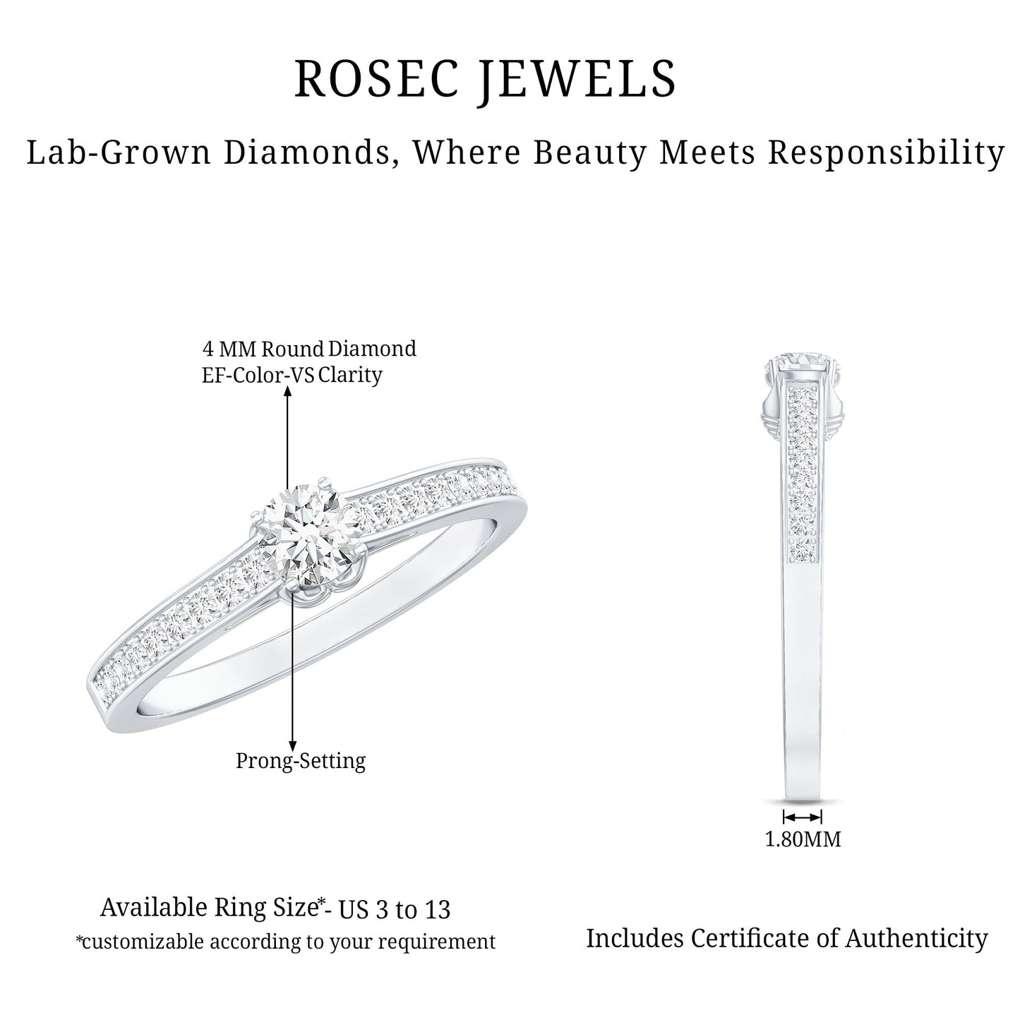 Certified Lab Grown Diamond Minimalistic Engagement Ring