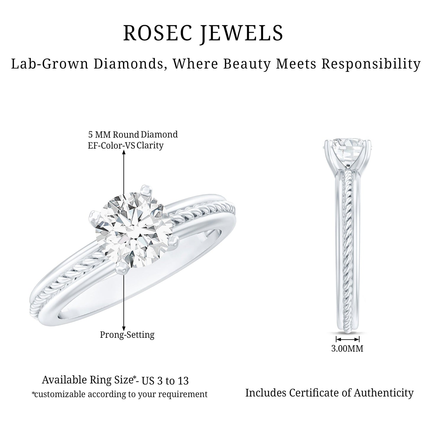 Certified 0.4 Carat Lab Grown Diamond Round Solitaire Promise Ring