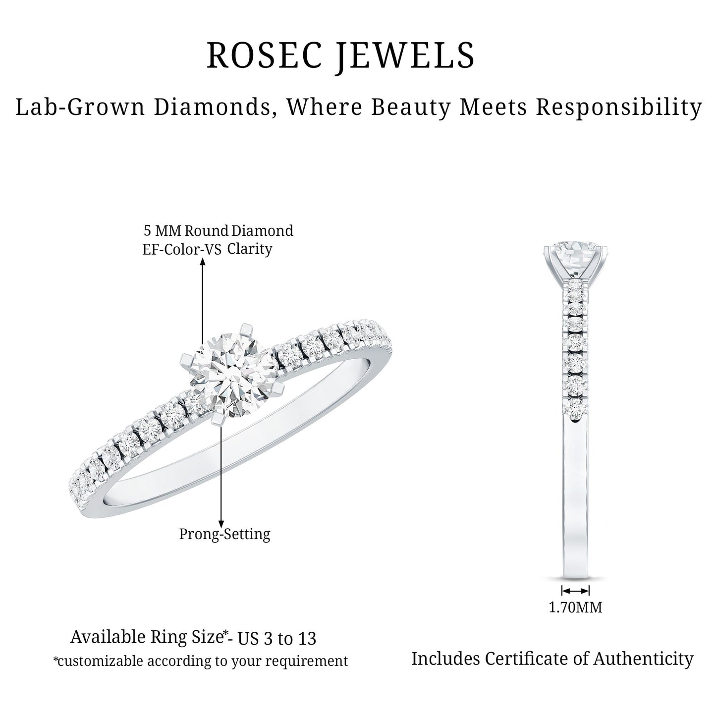 0.4 Carat Lab Grown Diamond Simple Engagement Ring with Side Stones