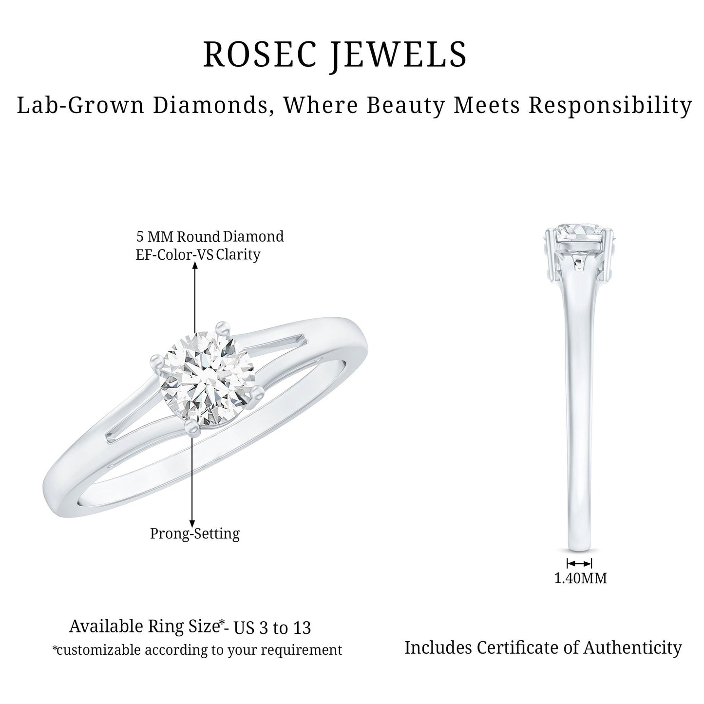 Lab Grown Diamond 5 MM Solitaire Promise Ring With Split Shank
