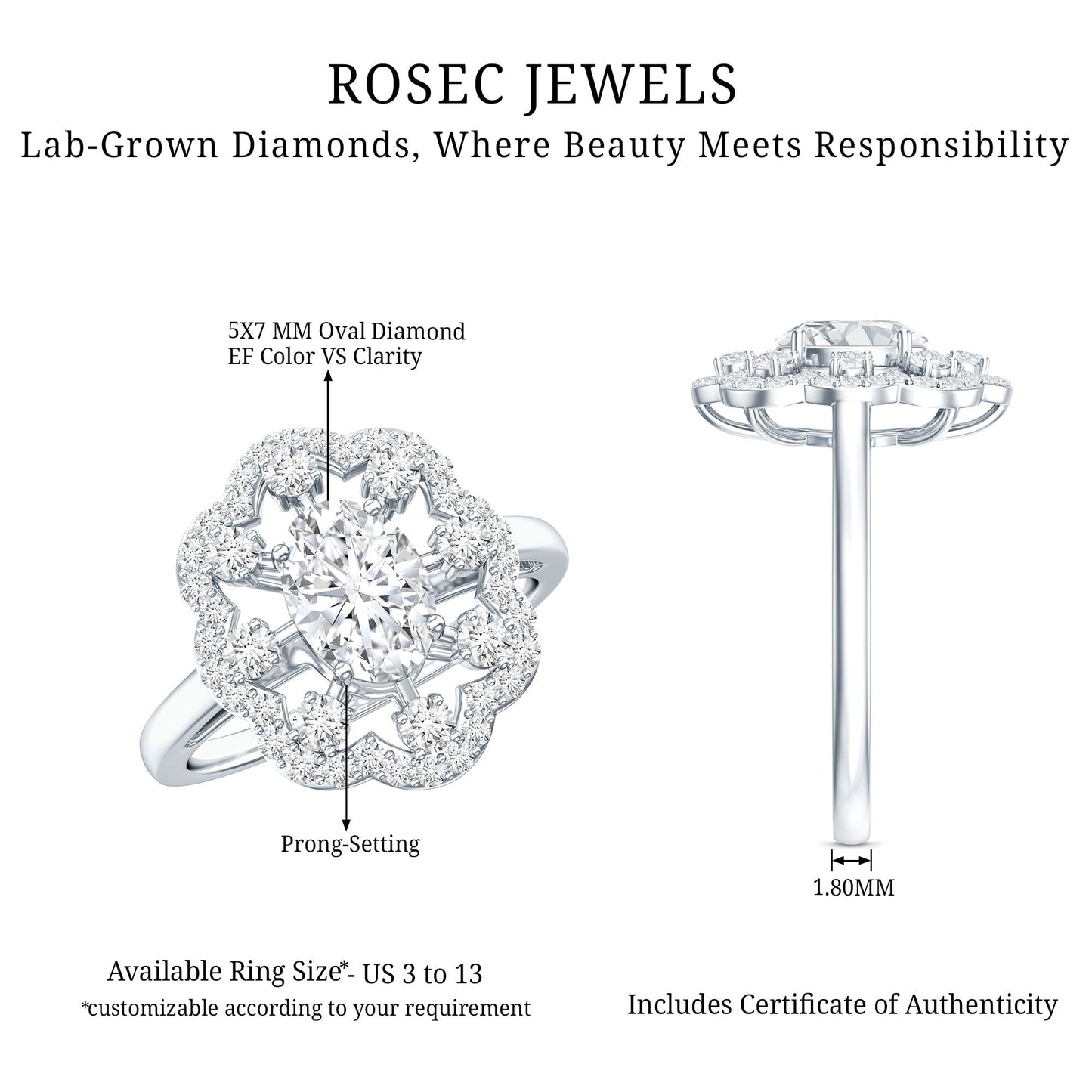 Certified Lab Grown Diamond Statement Engagement Ring
