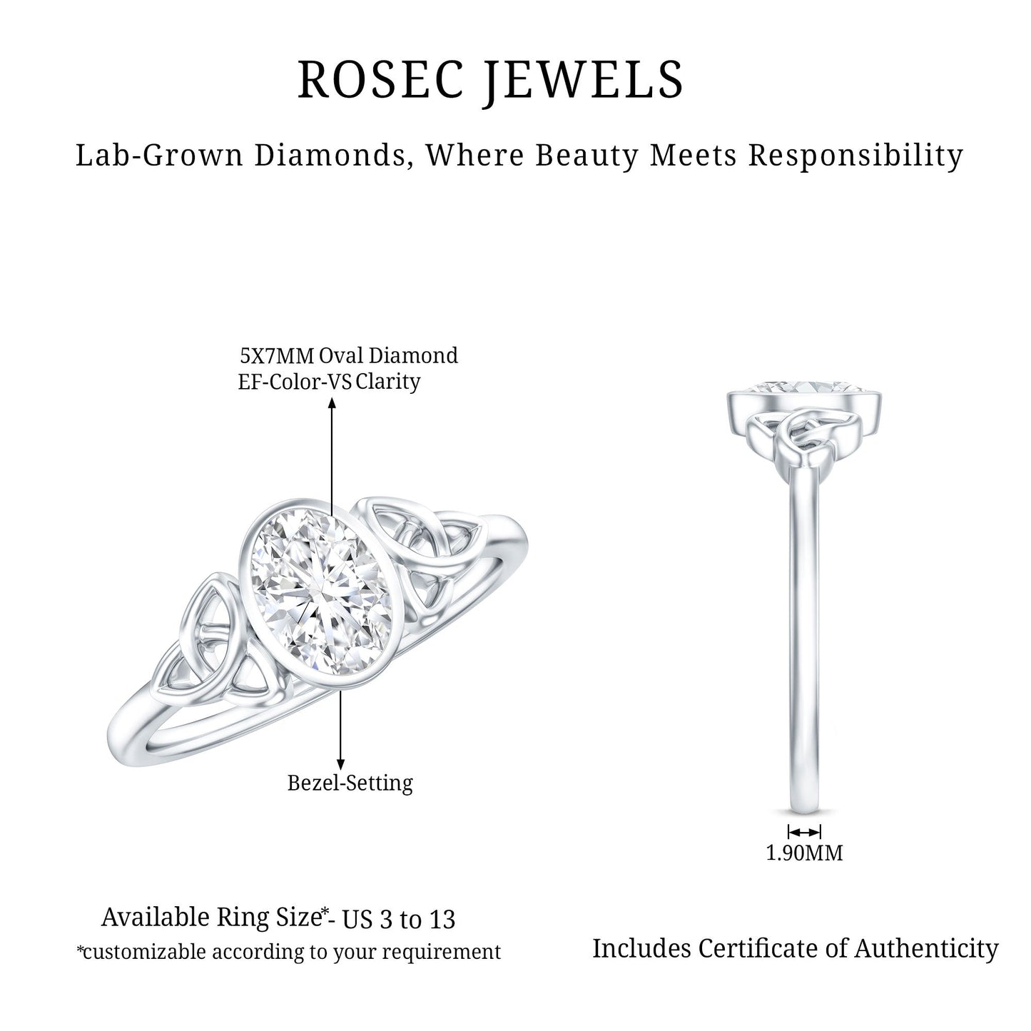 0.7 Carat Oval Lab Grown Diamond Celtic Knot Engagement Ring