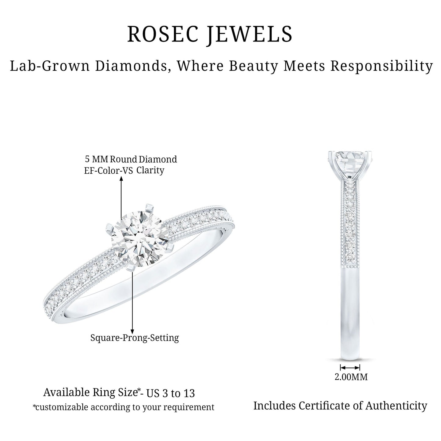 0.4 Carat Lab Grown Diamond Engagement Ring With Side Stones