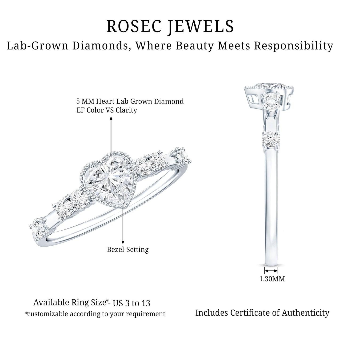 Bezel Set Lab Grown Diamond Heart Shaped Engagement Ring