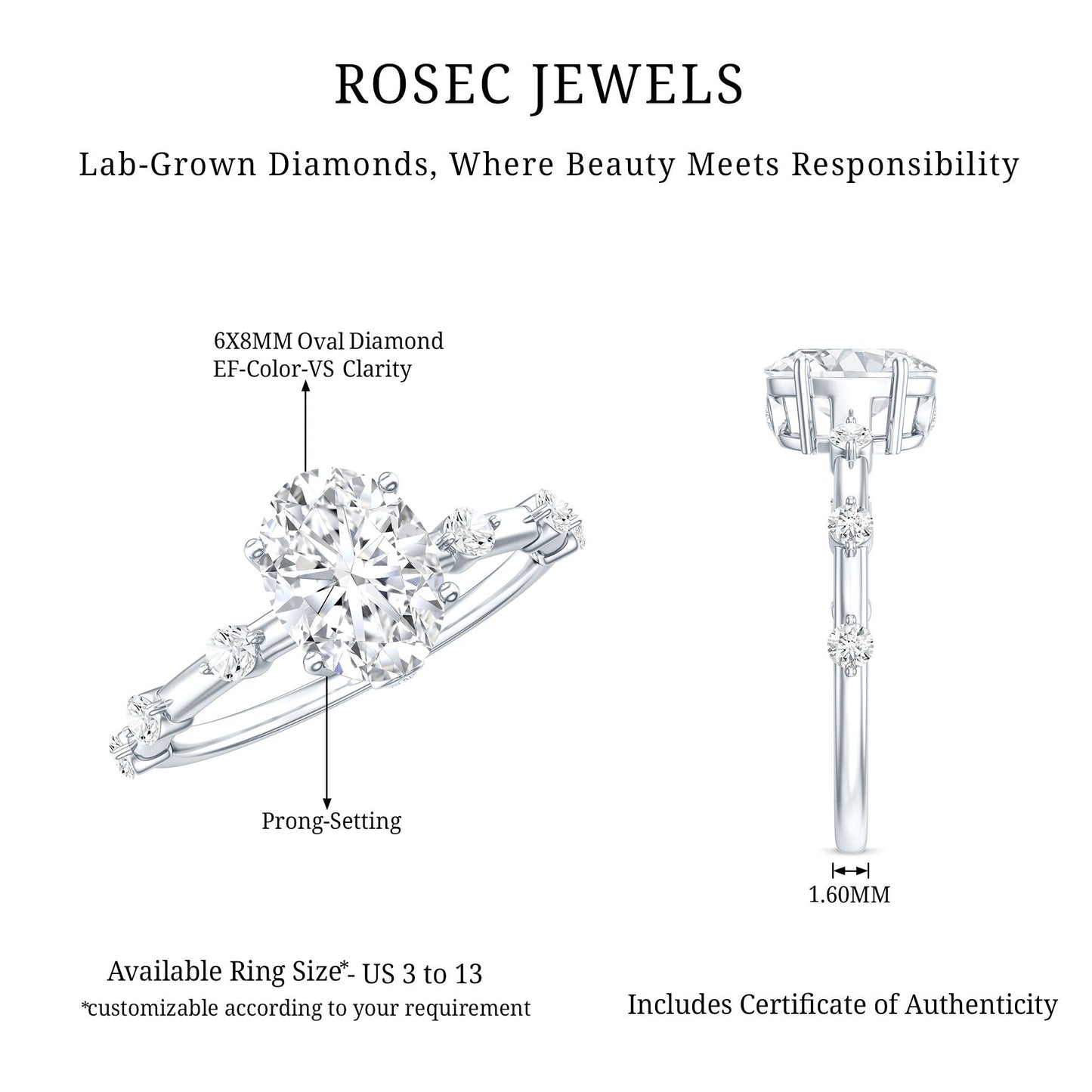 1.2 Carat Lab Grown Diamond Oval Solitaire Engagement Ring