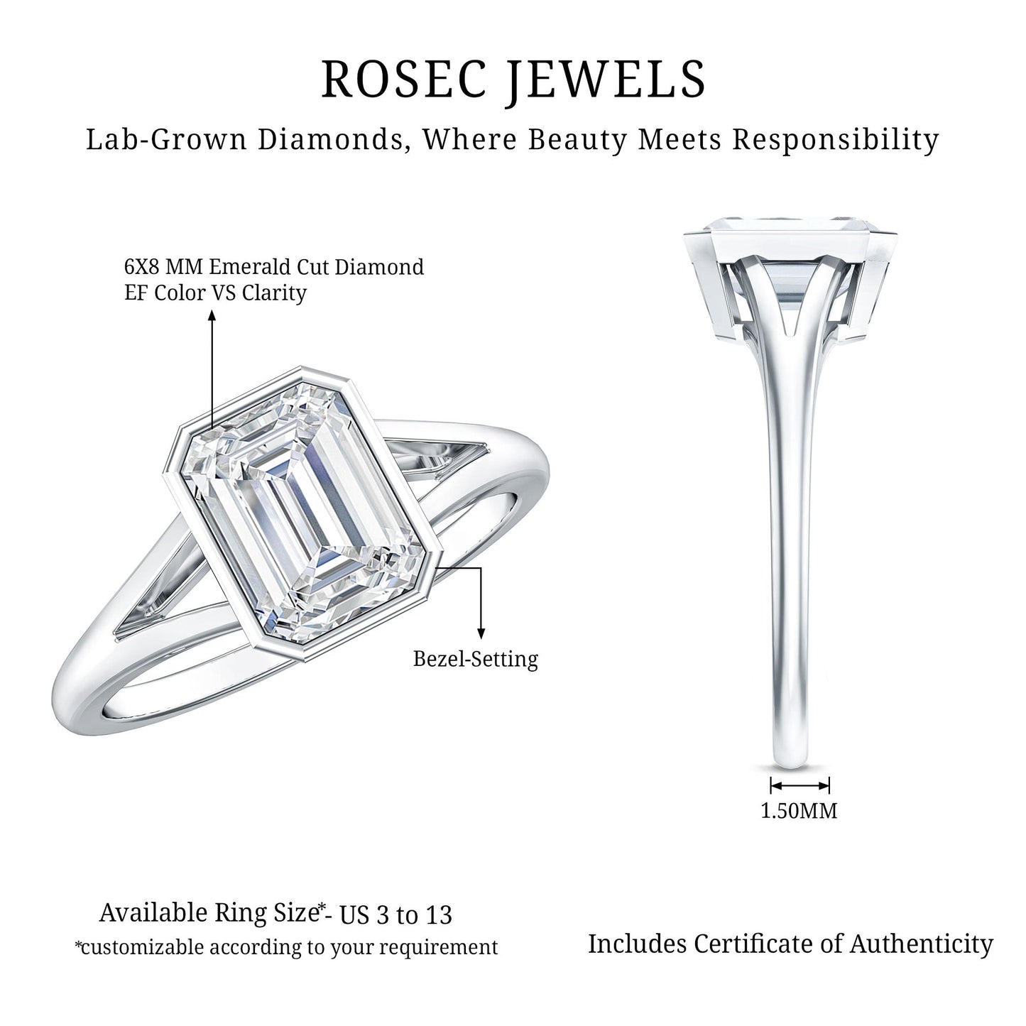 Certified 1.87 Carat Lab Grown Diamond Emerald Cut Engagement Ring